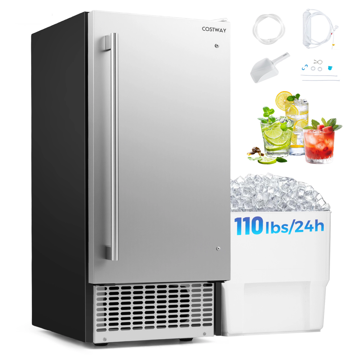 LJG Commercial Ice Maker with 25 lbs Storage Capacity for Home Bar Cafe
