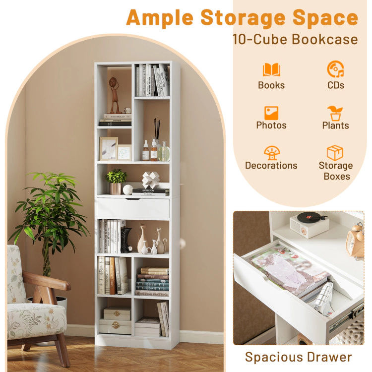 Hivvago 7-tier Bookshelf with Drawer 180cm Floor Standing Display Rack Storage Shelf