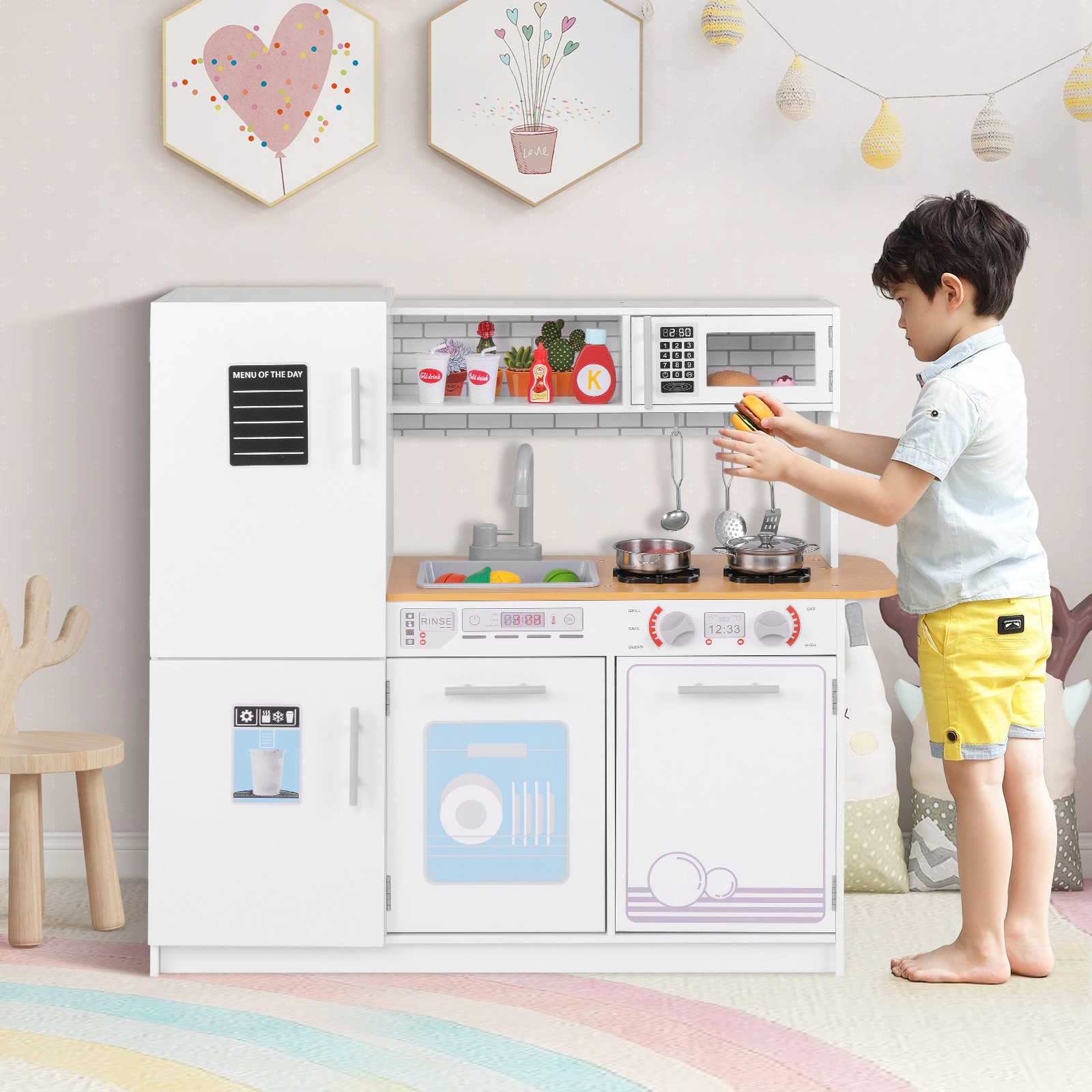 SUGIFT White Removable Sink Blackboard and Cookware Toddler Pretend Play Kitchen