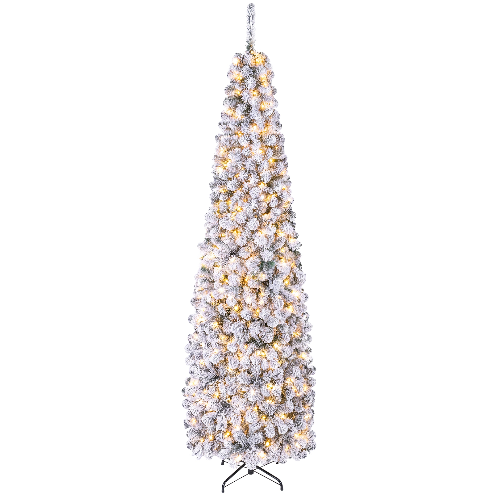 Costway 4.5/6/7.5 Ft Pre-lit Snow Flocked Artificial Pencil Christmas Pine Tree