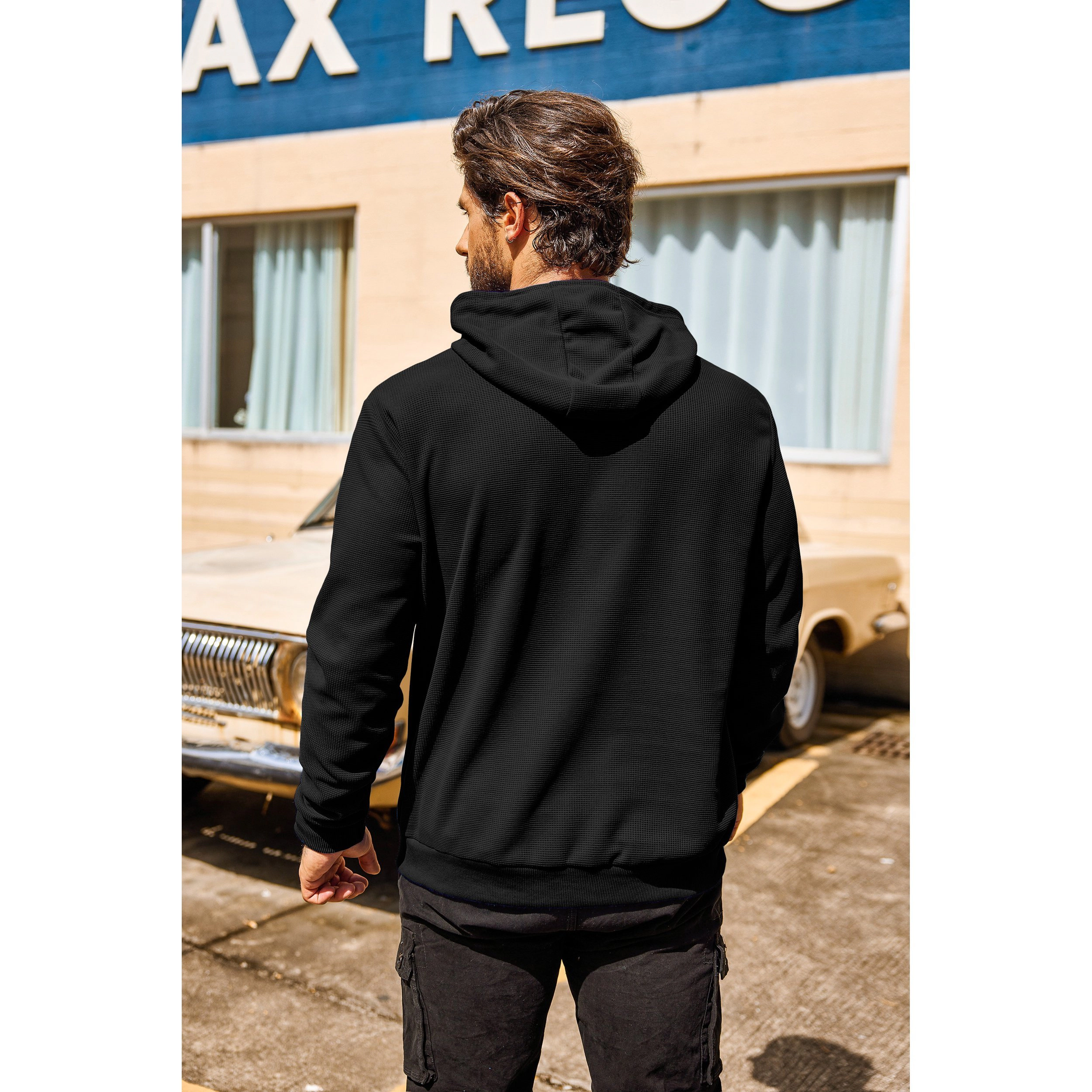 COOFANDY Men's Regular Fit Waffle Knit Long Sleeve Pullover Hoodie