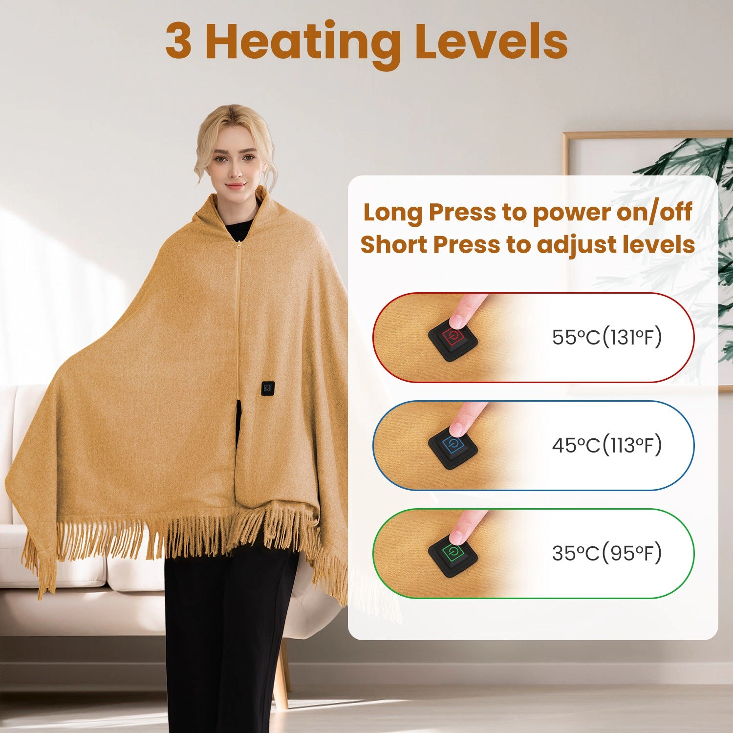 GBruno USB Heated Shawl With 3 Heating Levels