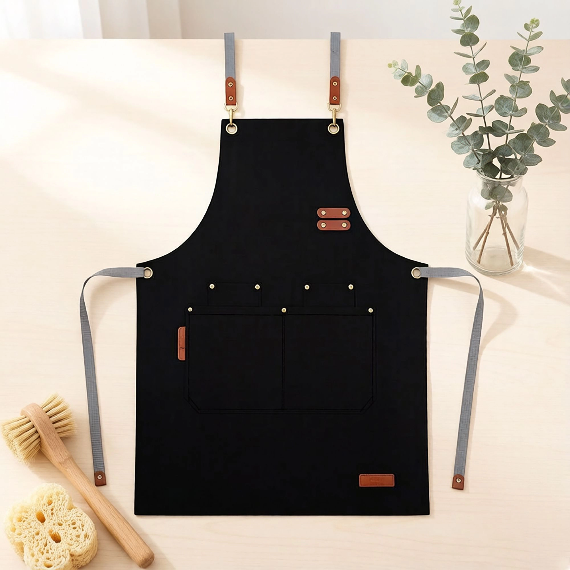 Alilang Women Canvas Work Apron with Multi Pocket Kitchen for Cooking Baking Cleaning Gardening