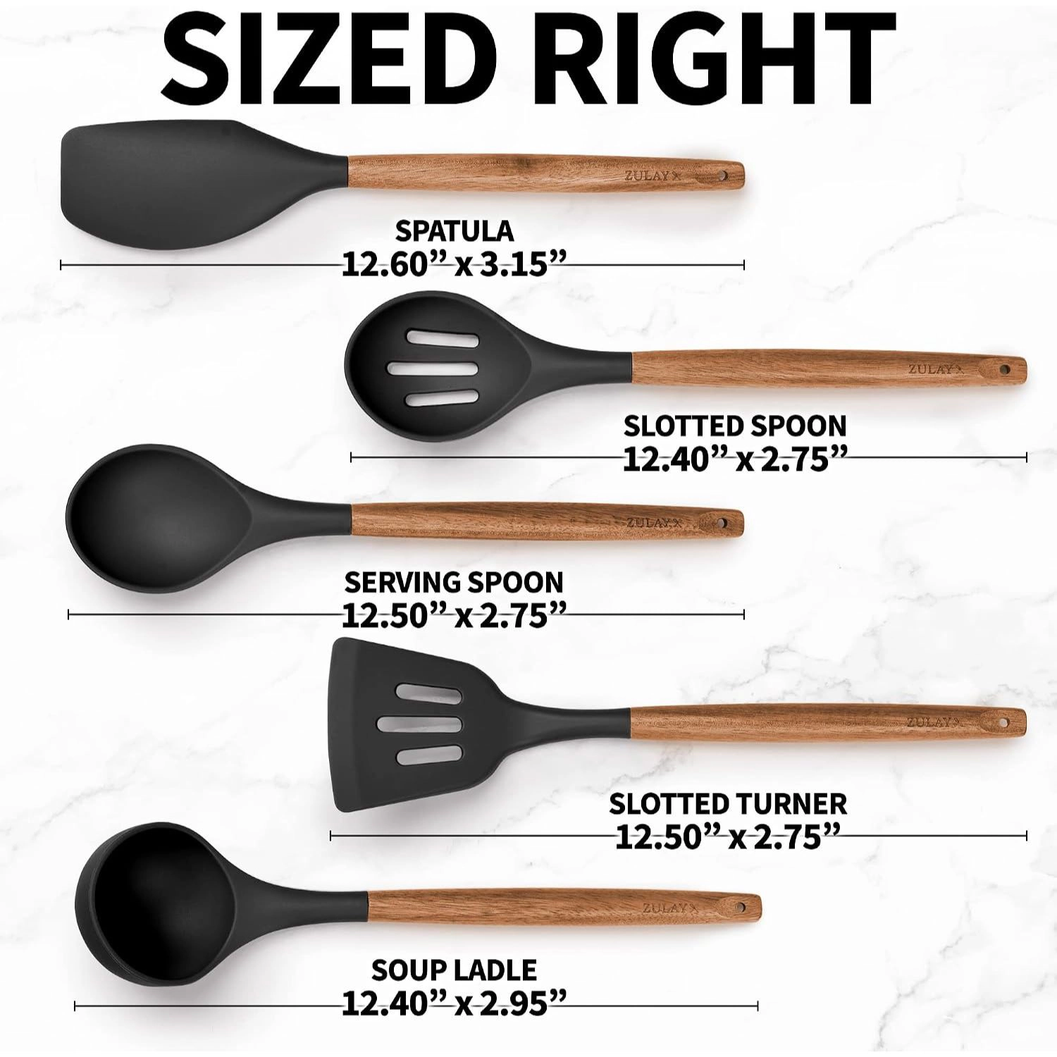 Zulay Kitchen Utensils Set Non-Stick Silicone Cooking with Authentic Acacia Wood Handles 5 Piece