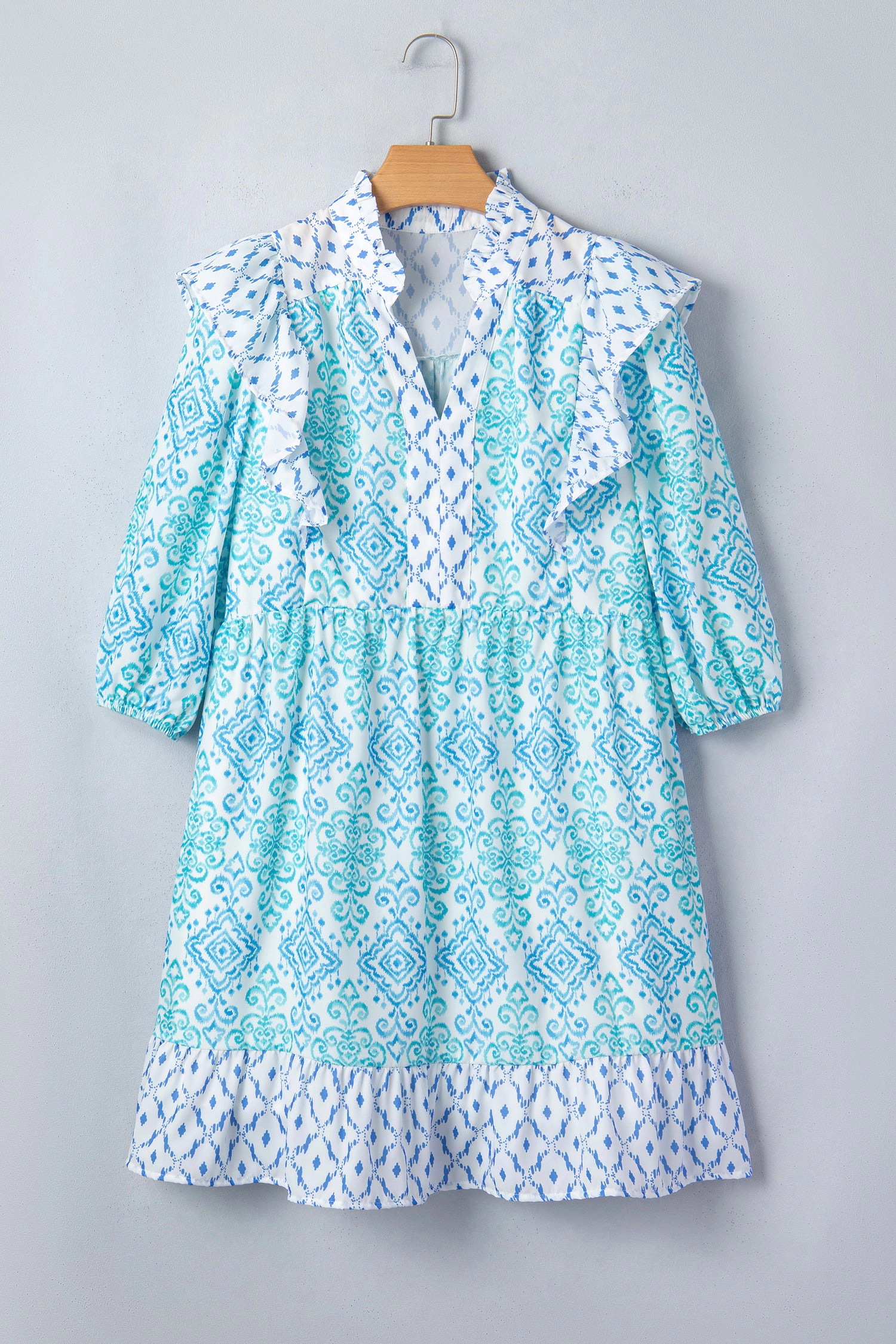 Threaded Pear Womens Madilynn Puff Sleeve Mini Dress - Sky Blue