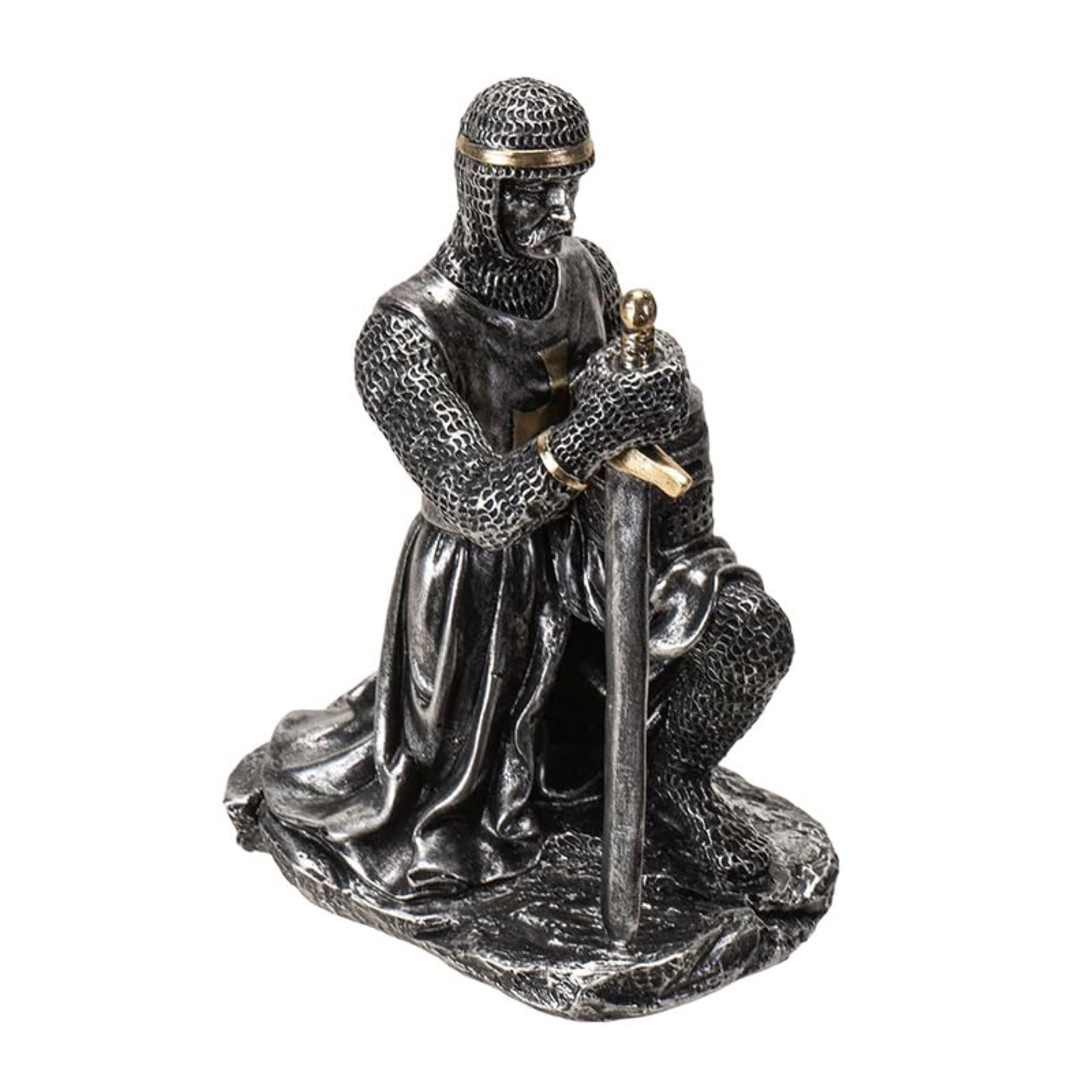 Pacific Giftware Kneeling Medieval Knight Figurine with Sword and Shield Detailed Resin Decor 6.1 inches Tall
