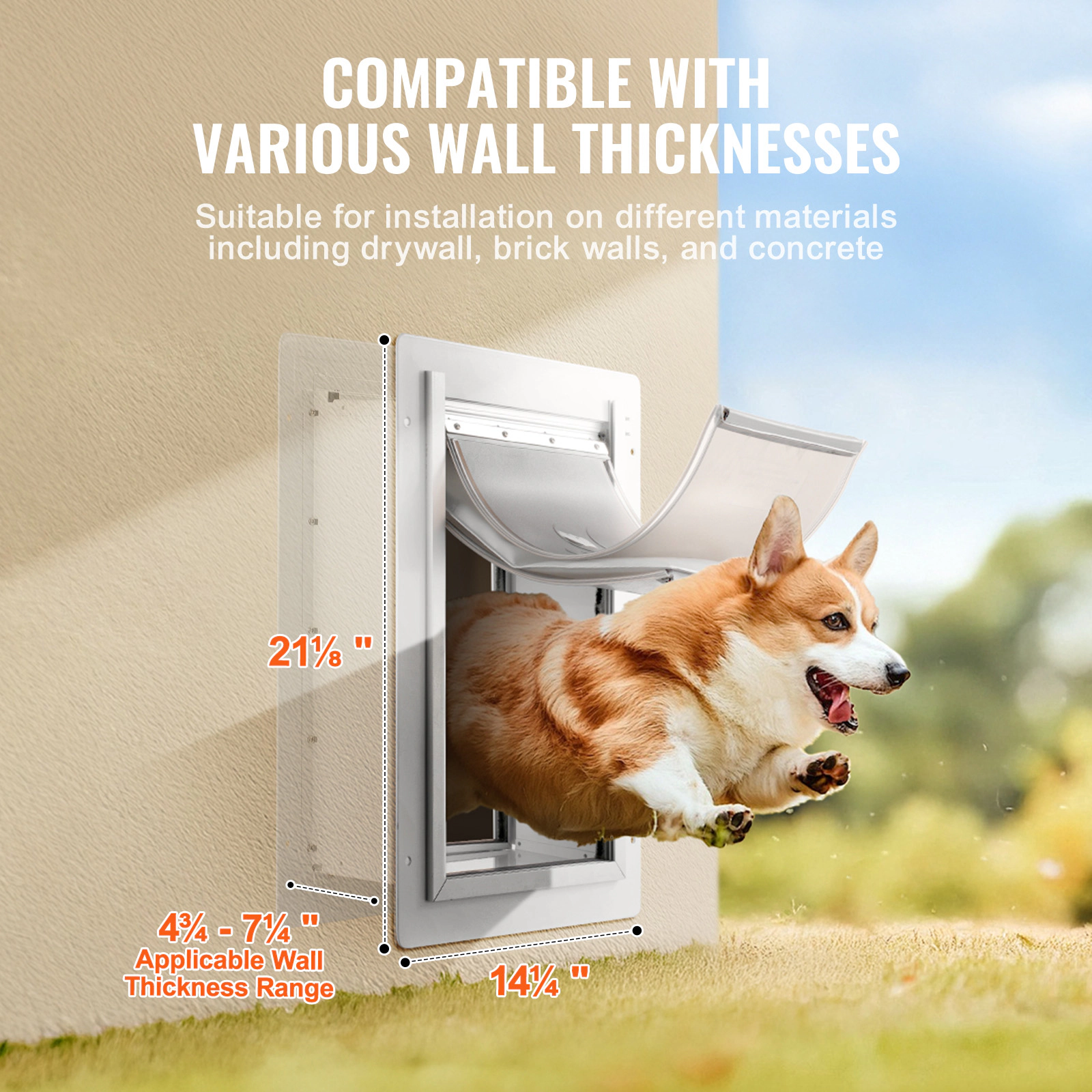 HONGGE Pet Door with 3-Flap System, 14.25 x 21.1 Inch Metal Frame, Lockable & Weatherproof, for Cats & Dogs, White