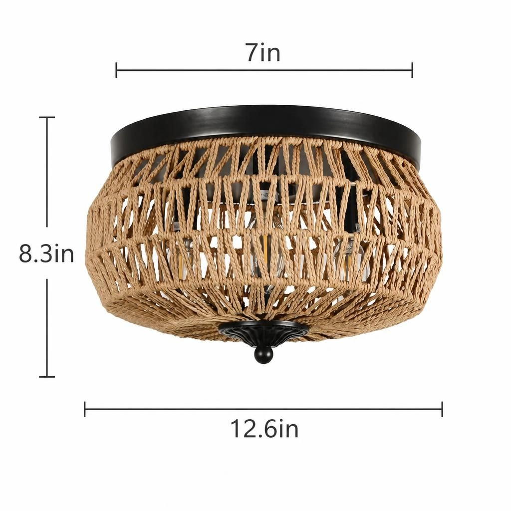 ELEMENT ACE Round Rattan Metal Flush Mount Ceiling Light