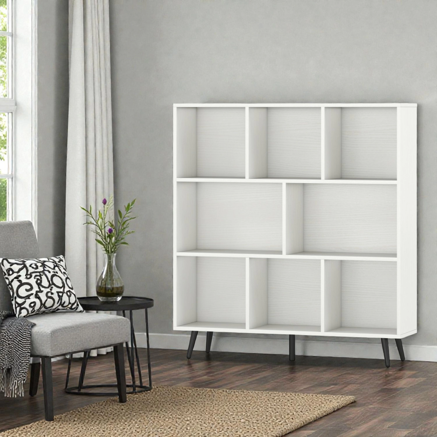 Hivvago Modern Storage Bookcase with Open Cube Shelves and Metal Legs
