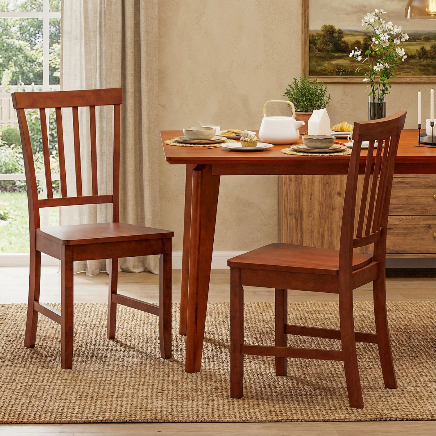 SlickBlue Set of 2 Modern Dining Chairs, Rubber Wood MDF Frame, Walnut