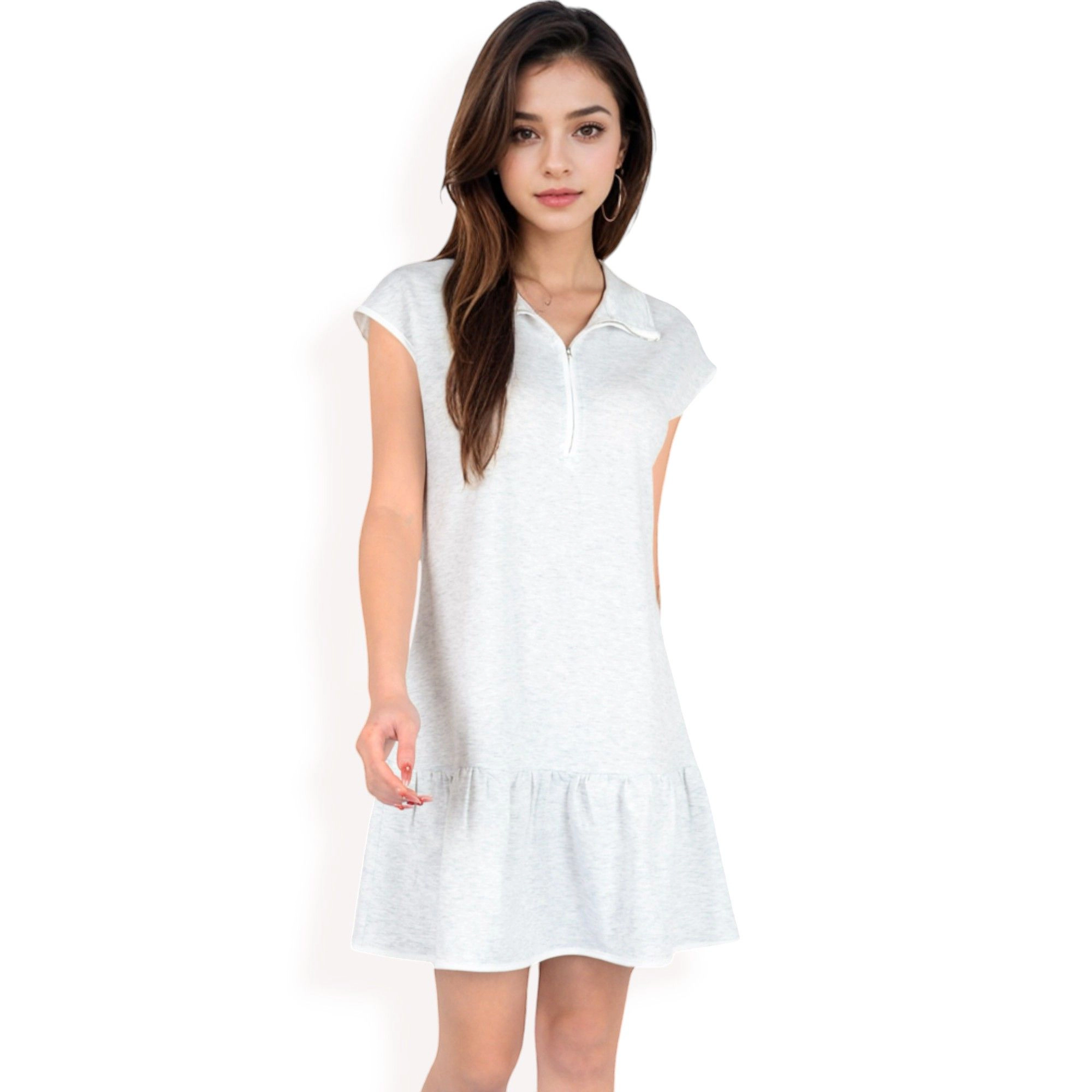 Anna-Kaci Women's Zip Up Collared Ruffle Hem Dress