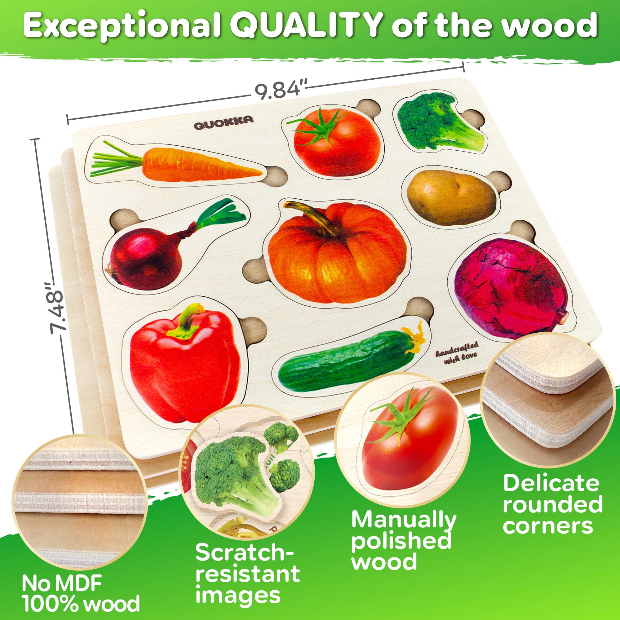 QUOKKA Wooden Puzzle Set for Toddlers Ages 1–3, 3-Pack Puzzles with Animal & Shape Themes