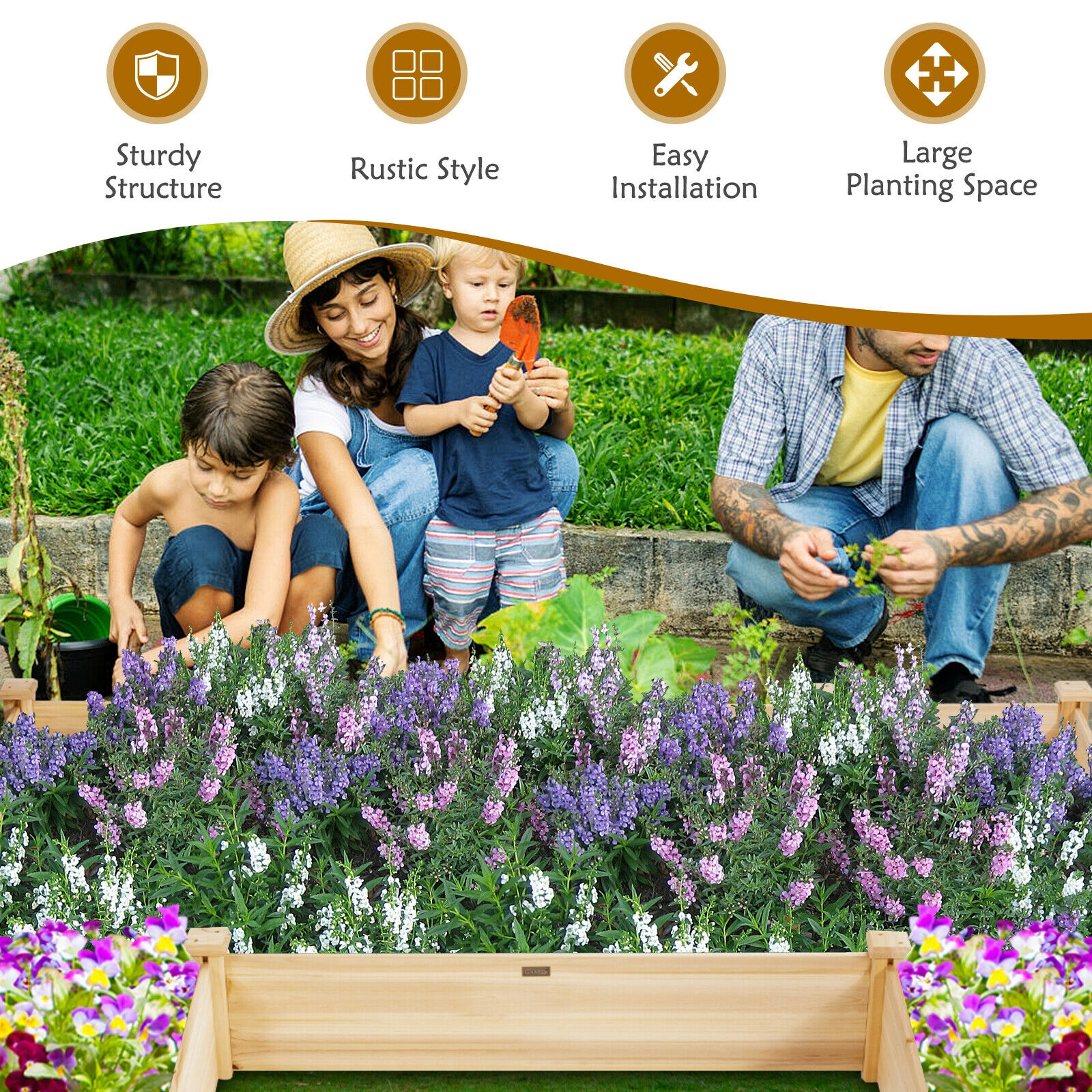 SlickBlue Outdoor 5 Section Wooden Raised Garden Bed Planter