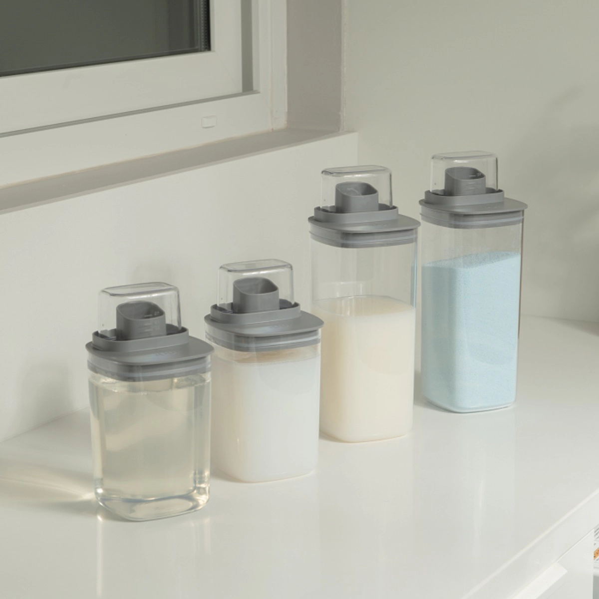 OU 34 oz Liquid Soap & Laundry Detergent Dispenser 2 Pack, Clear Airtight w/ Measuring Cap
