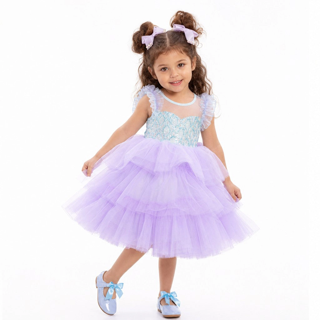 Faeella Girls Lilac Dream Tiered Tulle Birthday Dress