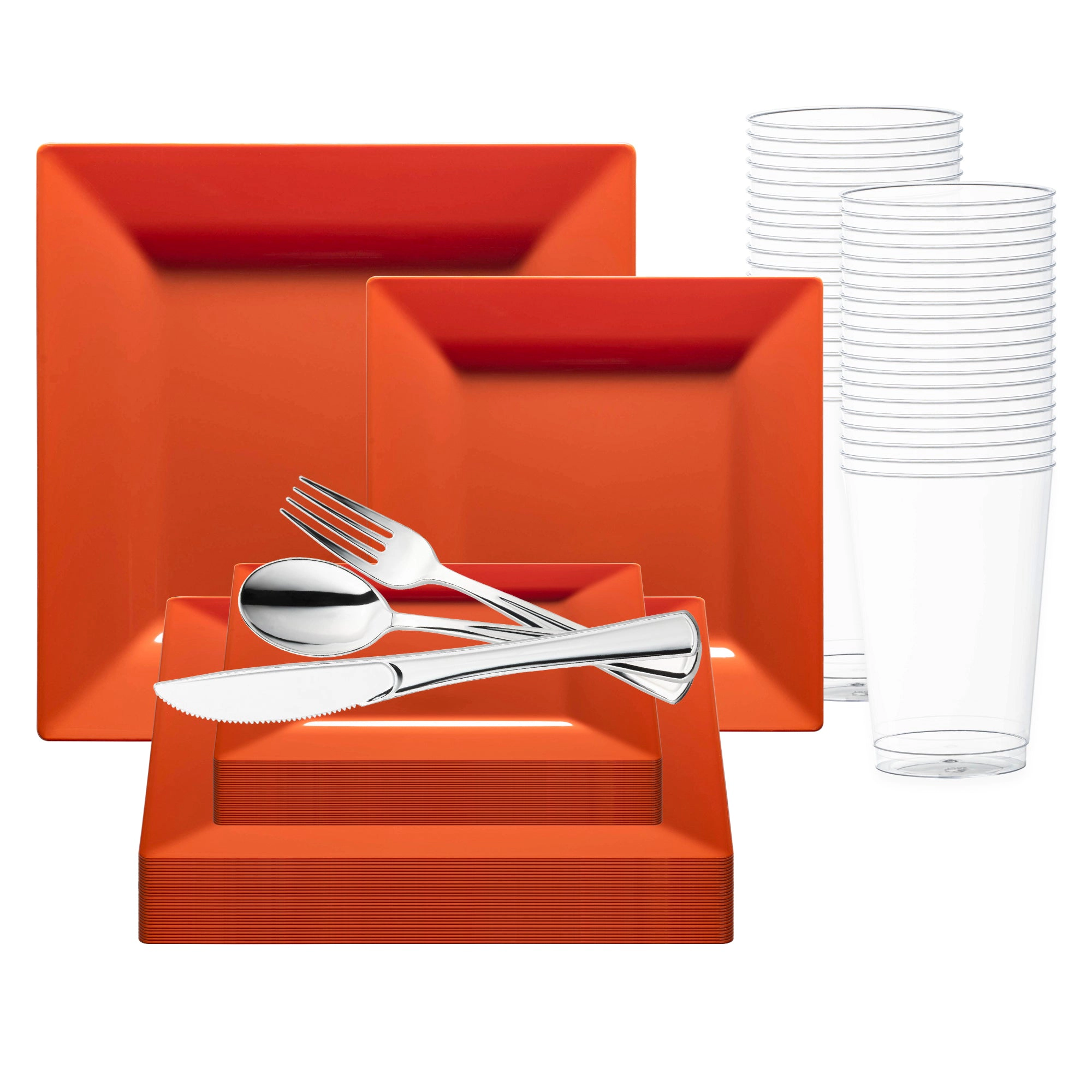 Smarty Had A Party Burnt Orange Square Plastic Plates Wedding Value Set