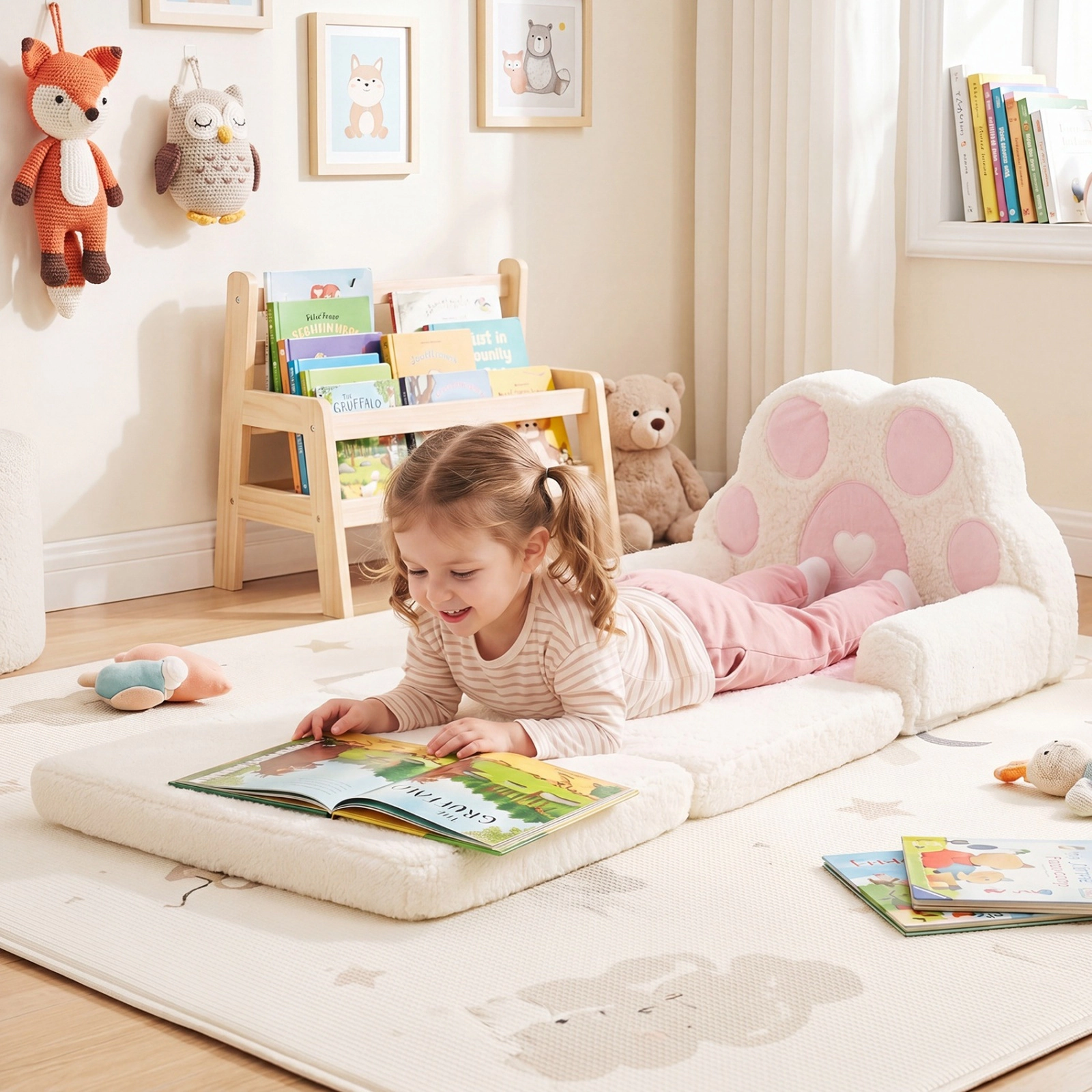 SUGIFT 2-in-1 Convertible Kids Sofa to Lounger Removable Cover Kids Lounge Chair Ages 18-36 Months 4.5-lb Pink + Beige