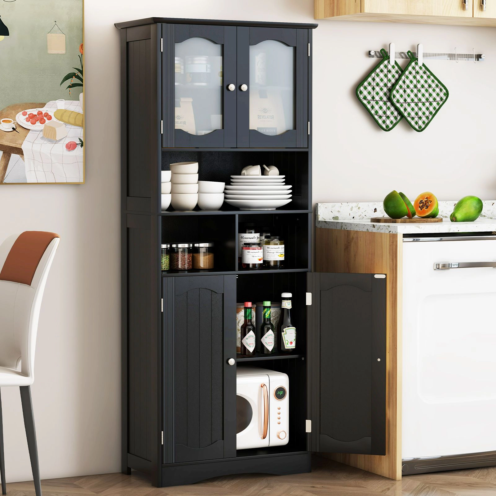 SlickBlue Freestanding Linen Cabinet with Adjustable Shelves and Storage