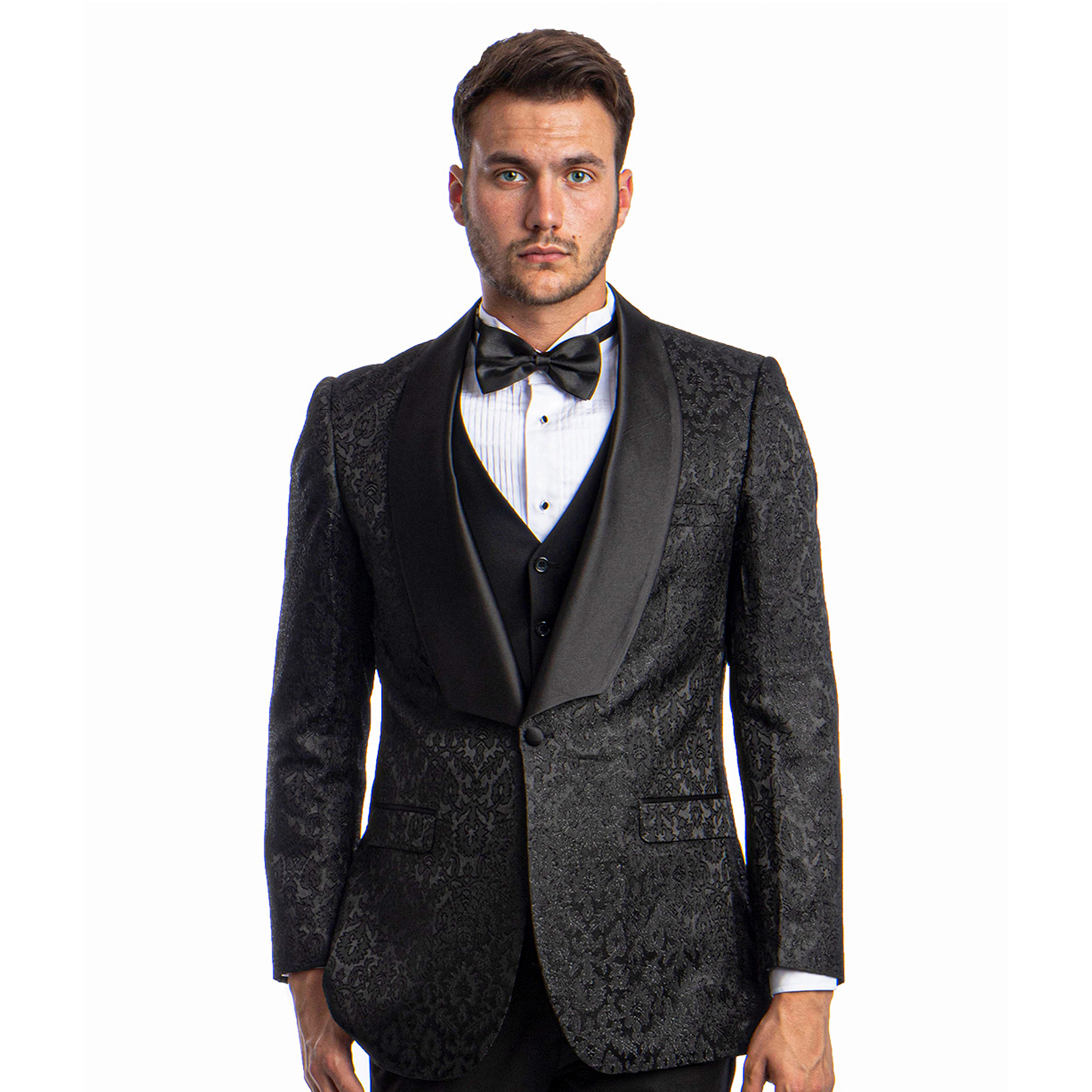 Tazzio Mens Regular Fit Baroque Jacquard 3pc Suit Set