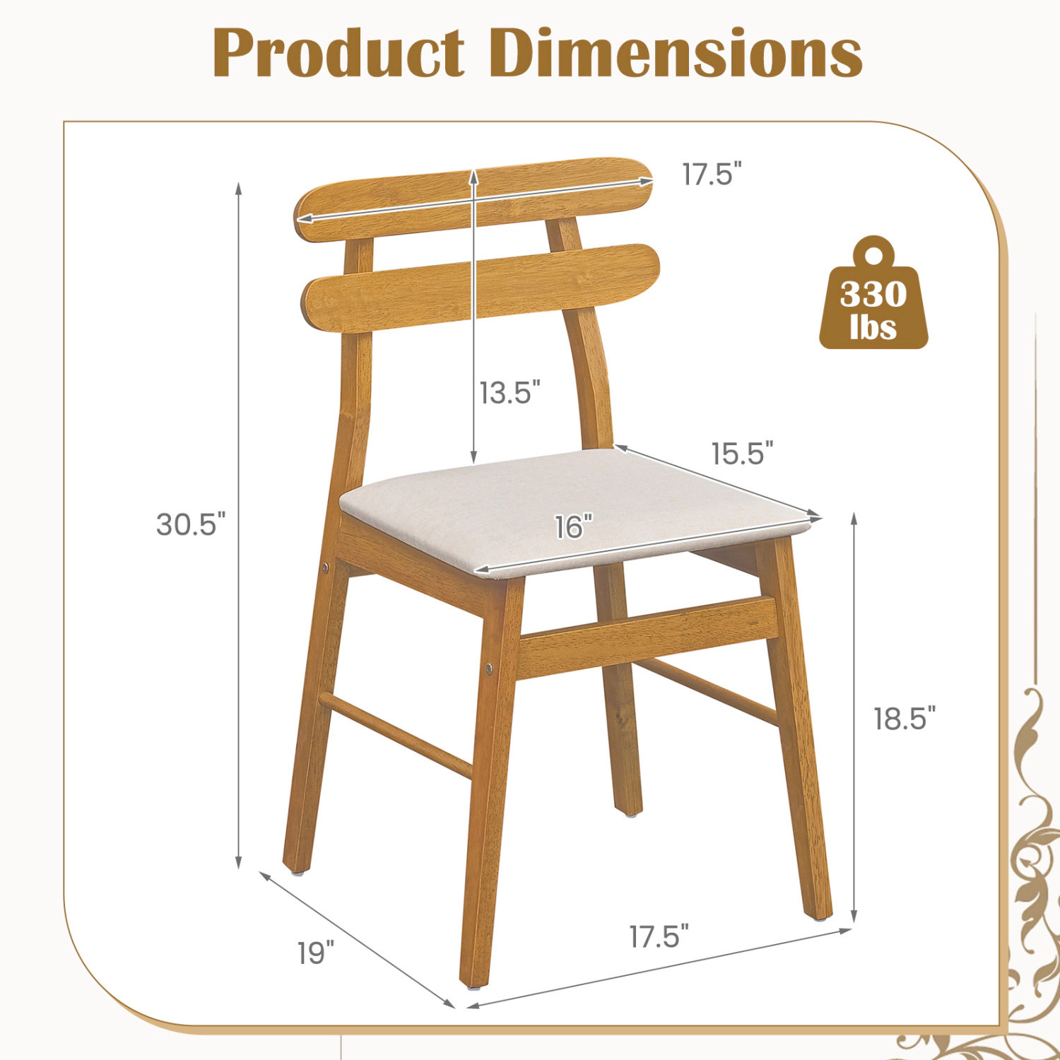 LJG Set of Upholstered Dining Chairs with Padded Seat and Solid Wood Legs