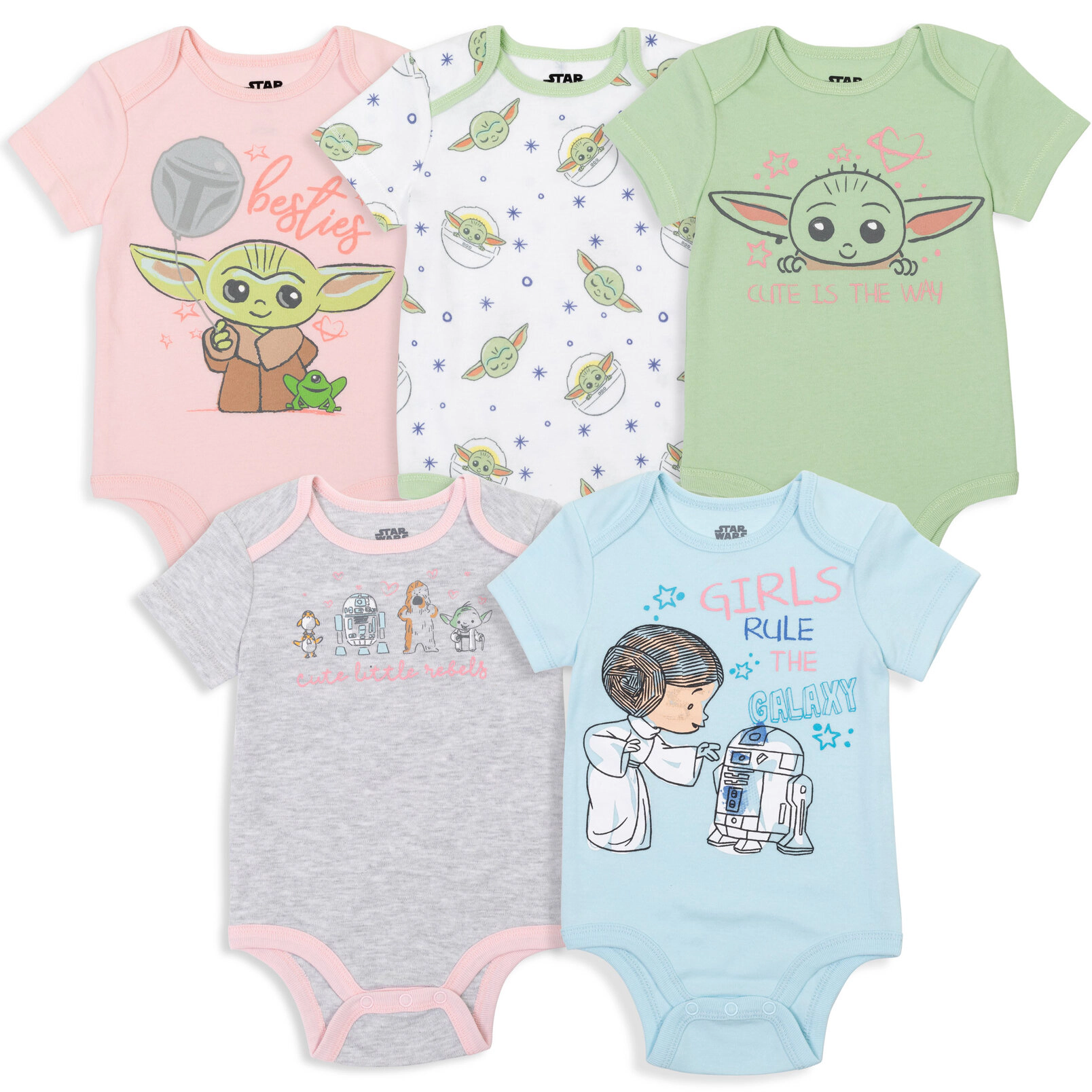 Star Wars The Mandalorian Grogu Baby Girls' 5-Pack Short Sleeve Bodysuits
