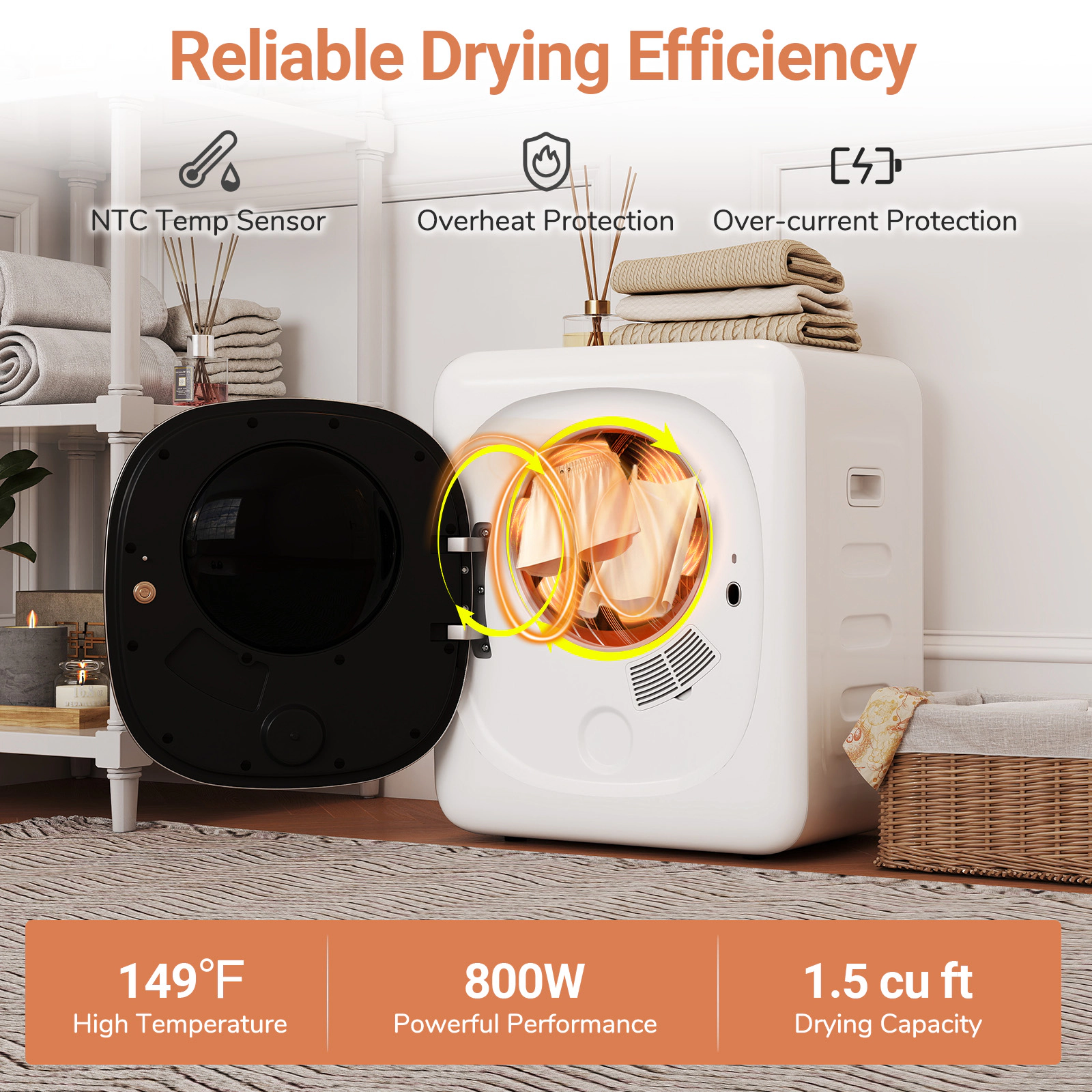 LJG Portable Clothes Dryer Compact Drying Machine 800W Electric Laundry Dryer