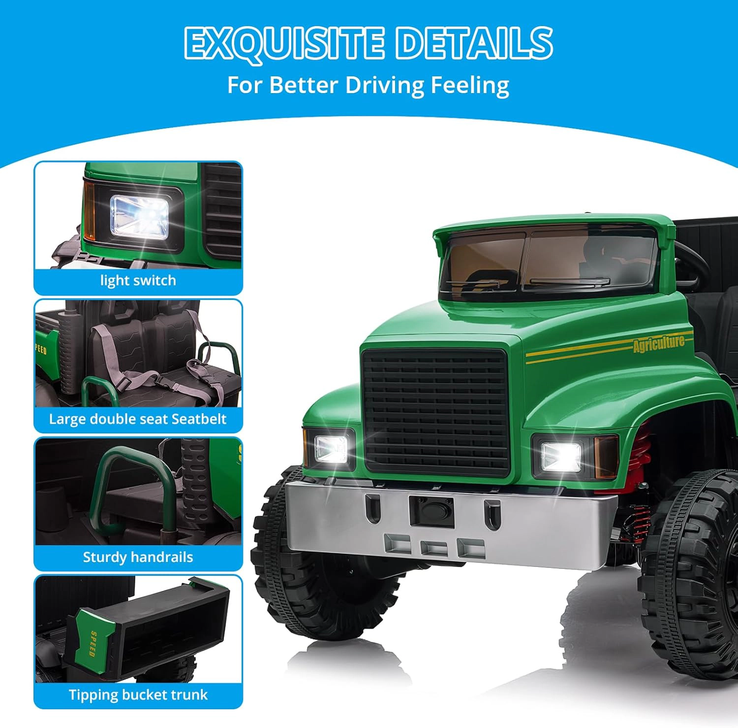 Enjyam 24V UTV Electric Ride-On Truck for Kids, 2-Seater, 4WD Off-Road Car with Dump Bed & Remote, 4x200W Motors