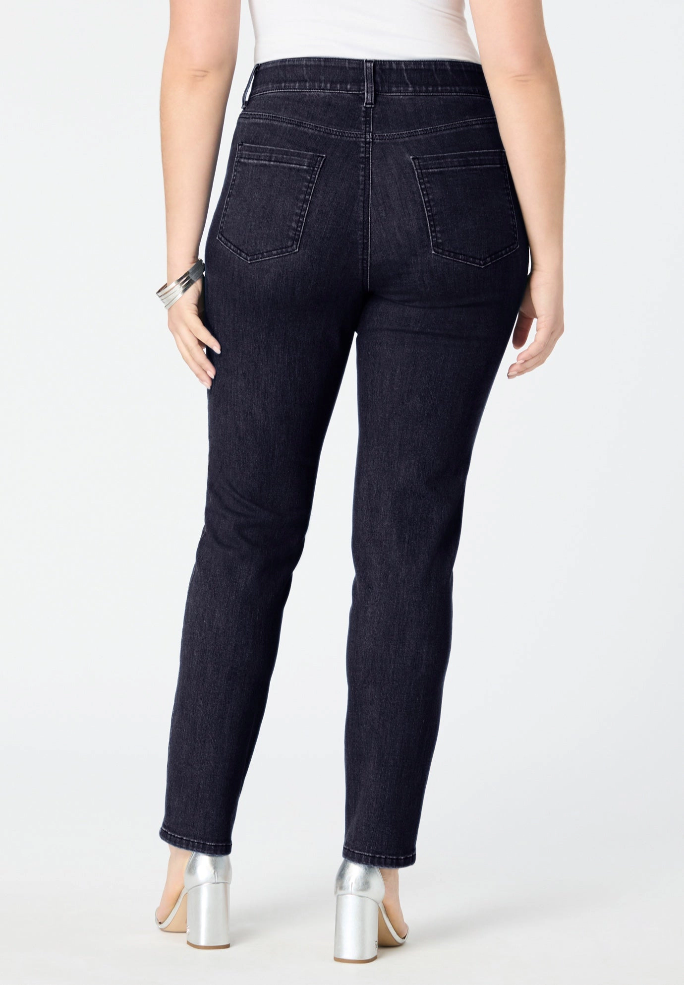 Roaman's Women's Plus High-Rise Tummy Control Straight-Leg Jeans