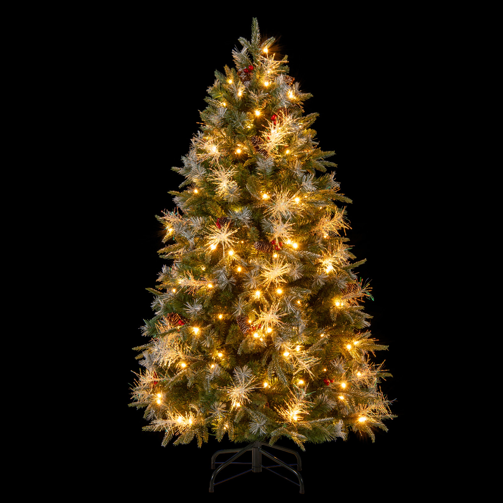 LJG Pre-Lit Artificial Christmas Tree with 8 Modes LED Lights with Berries