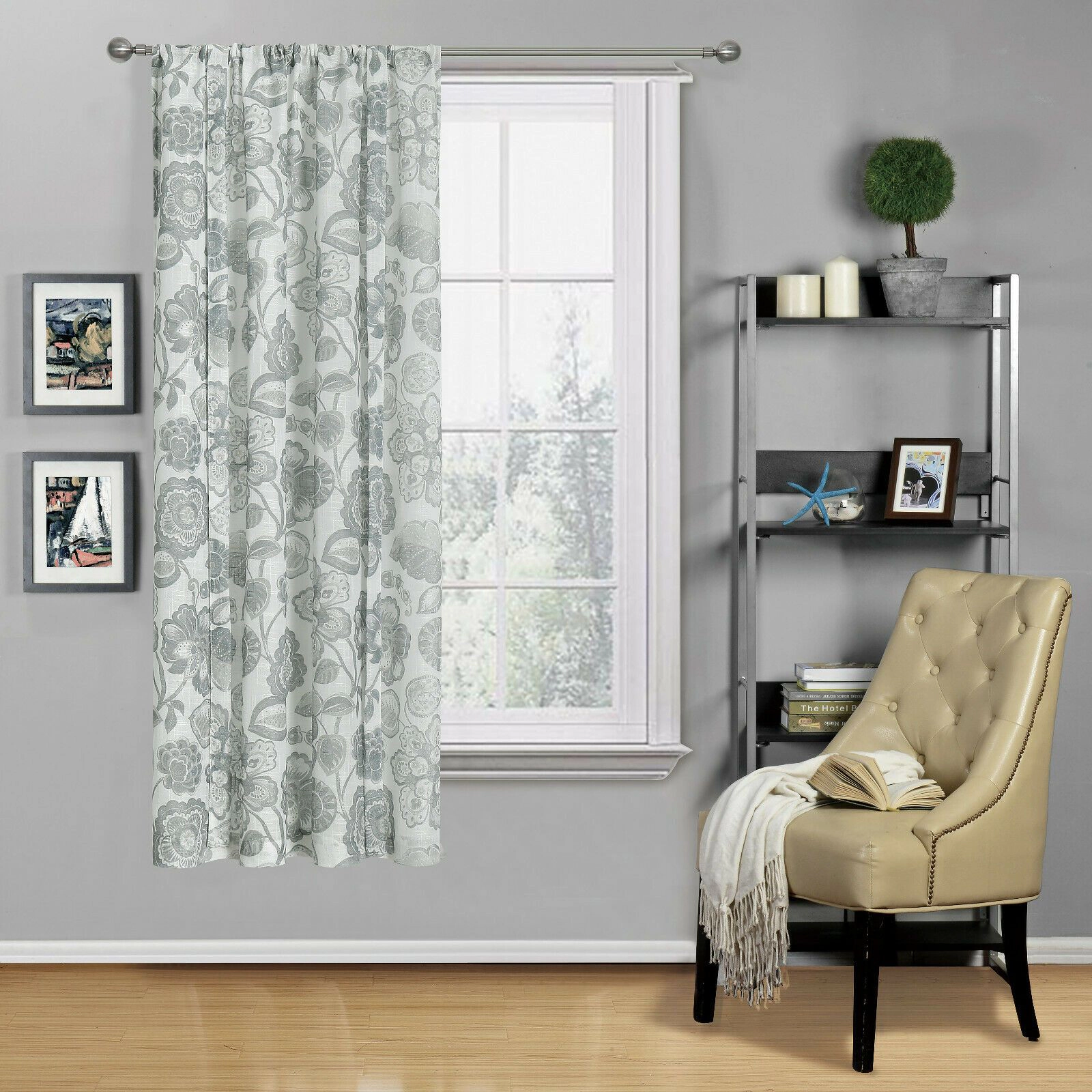 Kate Aurora Shabby Chic Floral Jacobean Sheer Single Tie Up Window Curtain Shade