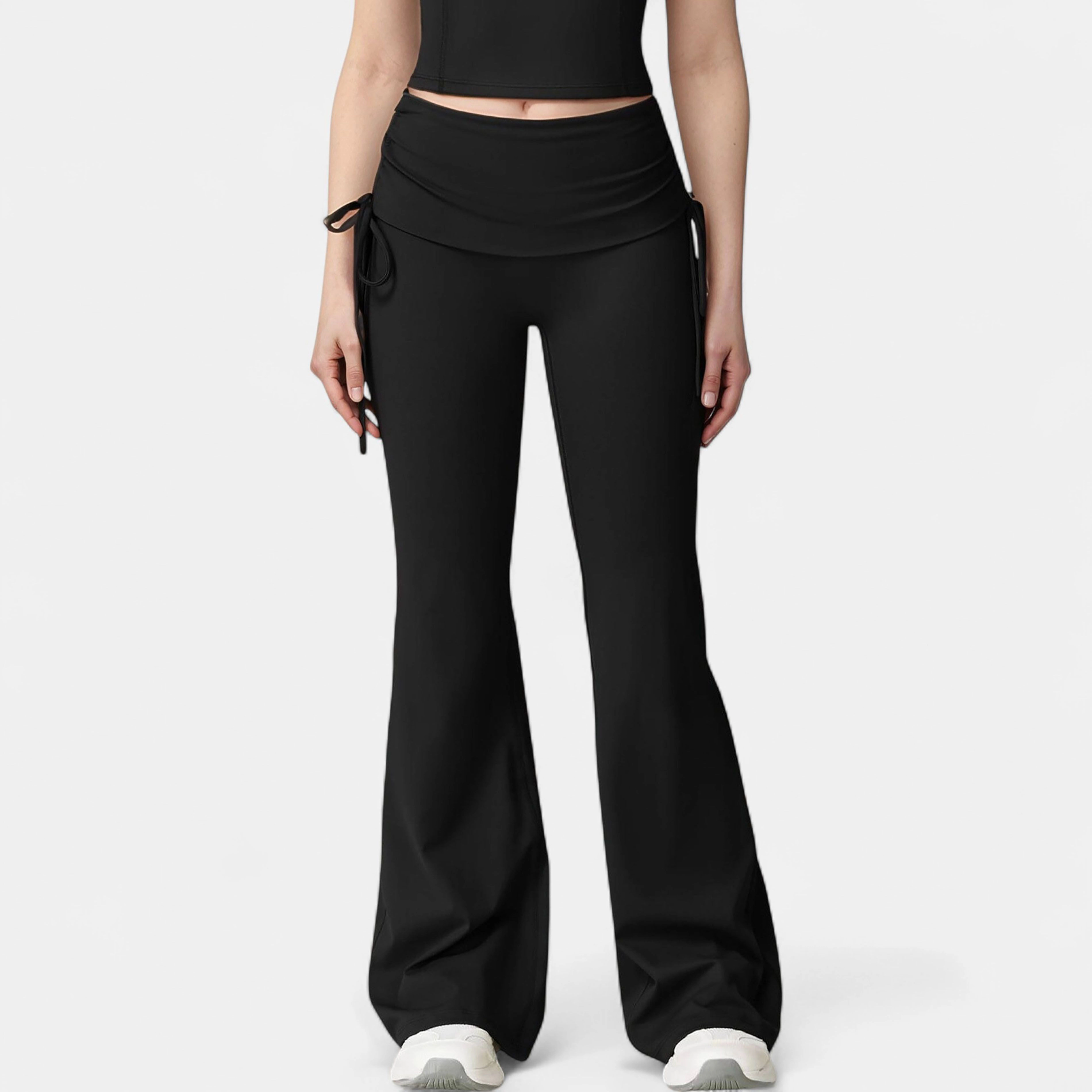 Anna-Kaci Active Women's Drawstring Ruched Waist Flared Leg Pants Stretch Fabric Yoga Lounge Bottoms