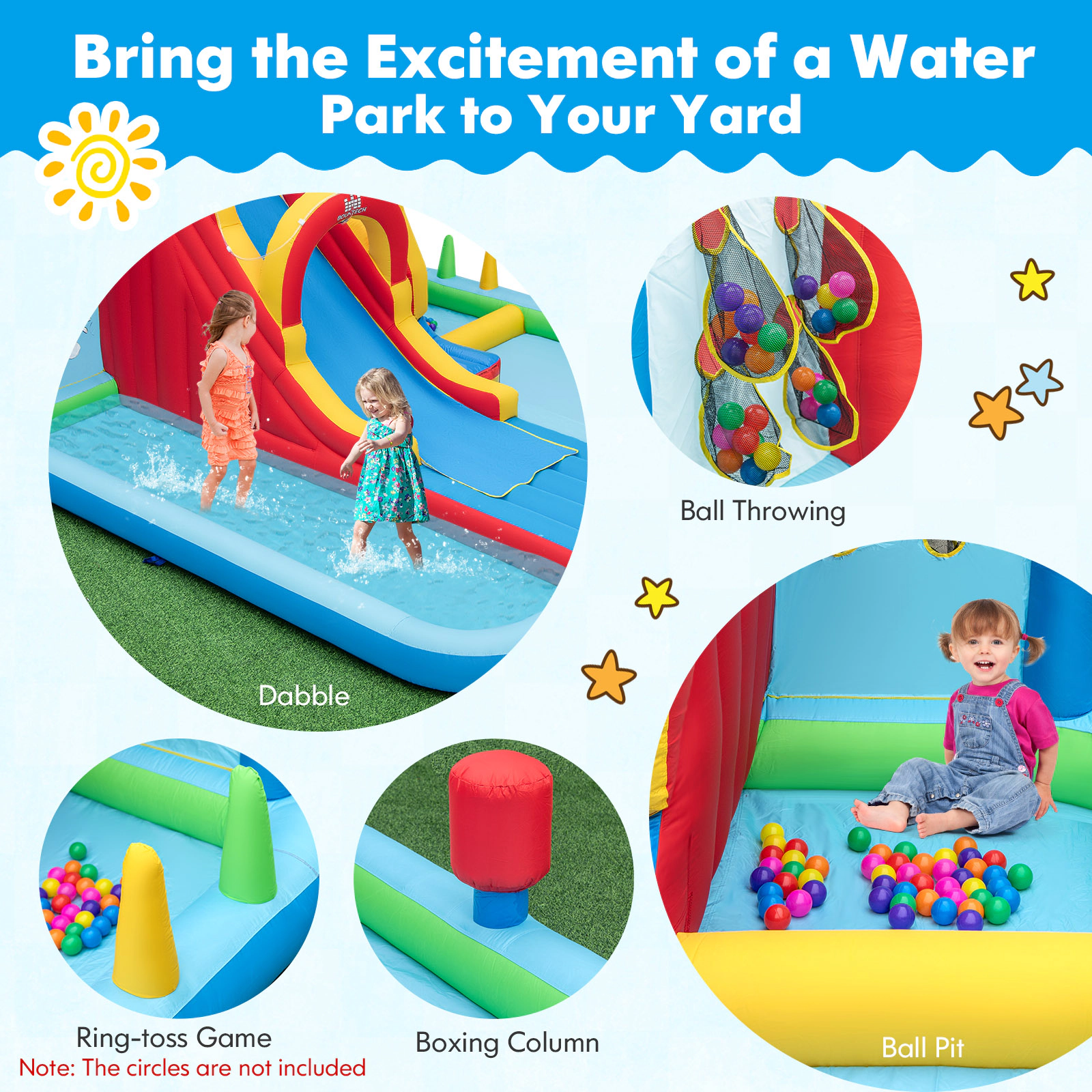 Hivvago Inflatable Water Slide Water Park with Long Slide and Splash Pools and Ball Pit without Blower