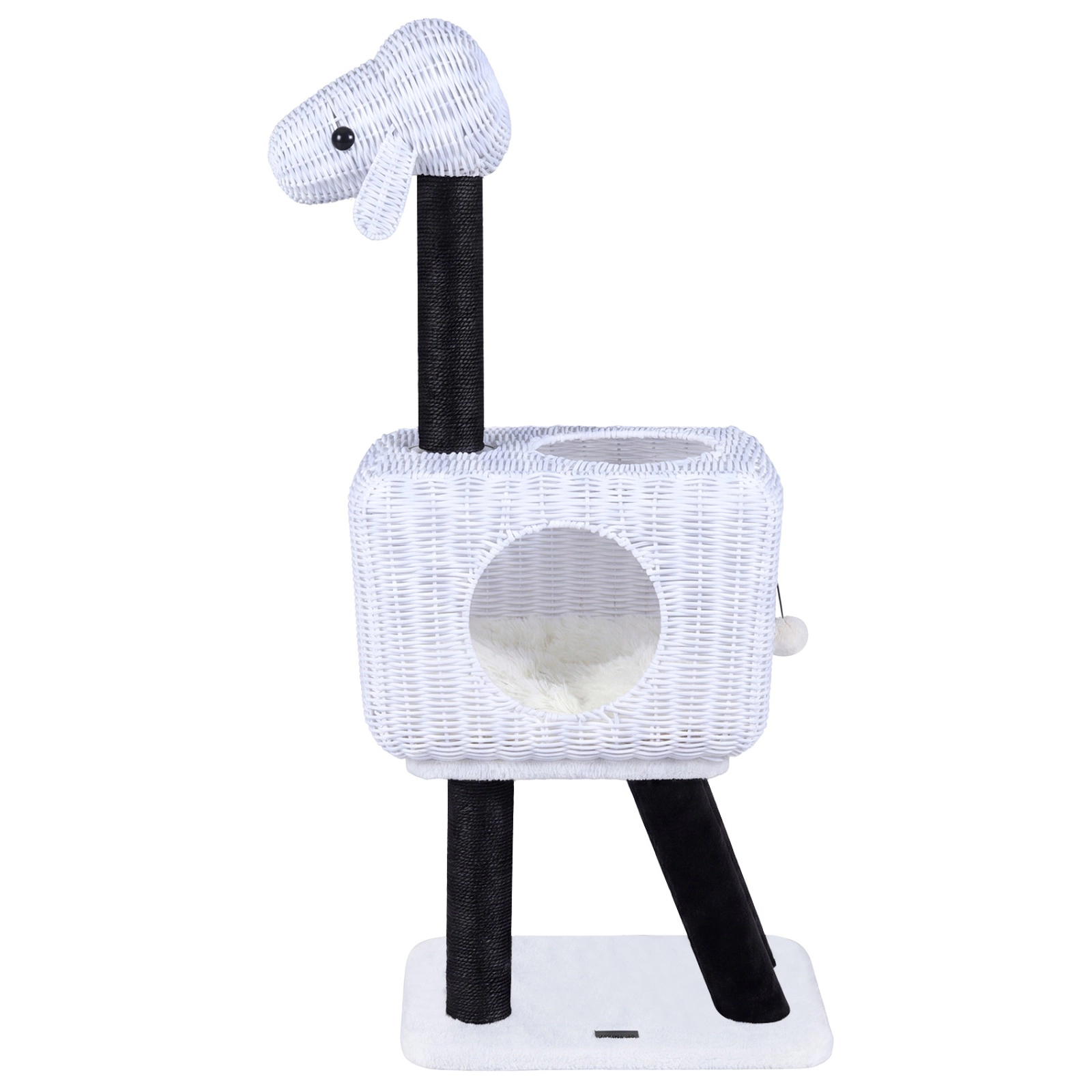 SUGIFT 43-in Lamb-Shaped Cat Tree Tower with 2-Door PE Rattan Condo Sisal Posts and 44-lb Rated Condo