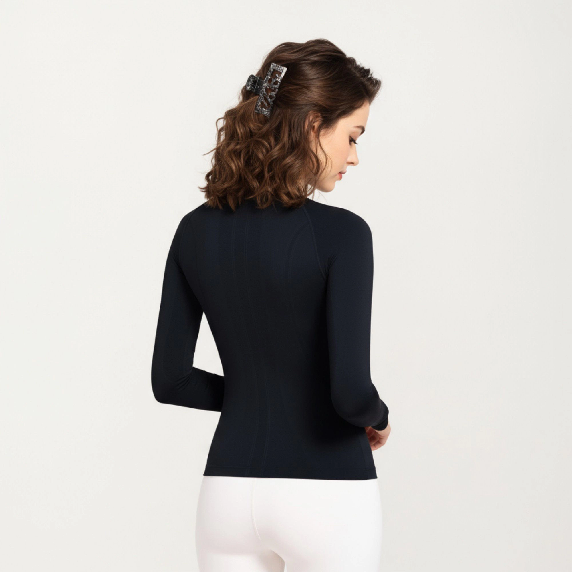 Anna-Kaci Women's Seamless Long Sleeve Fitted Top with Thumbhole Cuffs and Crew Neck