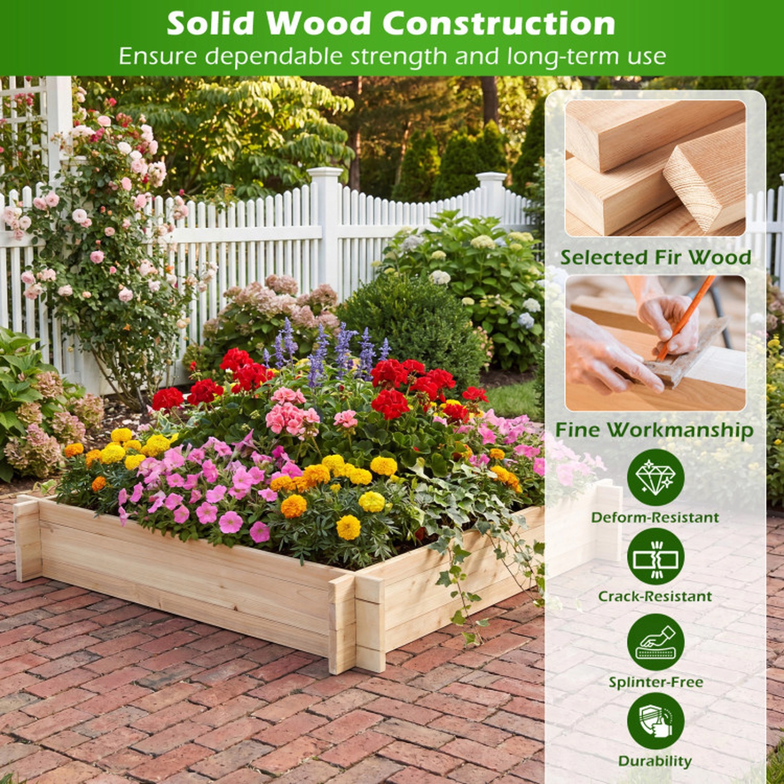 SUGIFT 39.5 x 39.5-in Square Wooden Raised Garden Bed Planter 6.5-in Deep Frame 7.5-lb Net Weight 1-Pc Natural Fir Wood