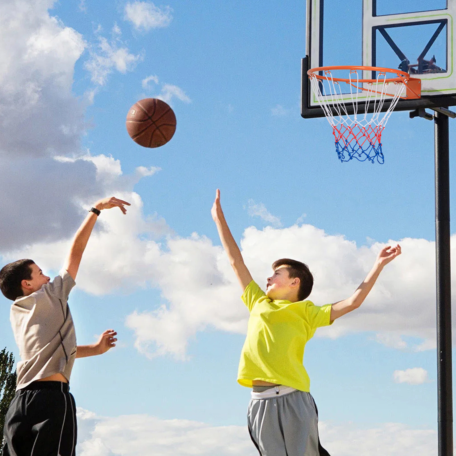 SUGIFT 15-in Basketball Rim Goal Replacement with All-Weather Net and Mounting Hardware Black/Orange