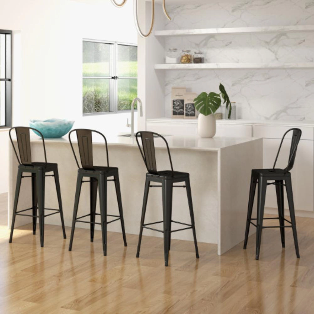 Hivvago Metal Bar Stools with Removable Backrests, Stackable Height Chairs - Set of 4