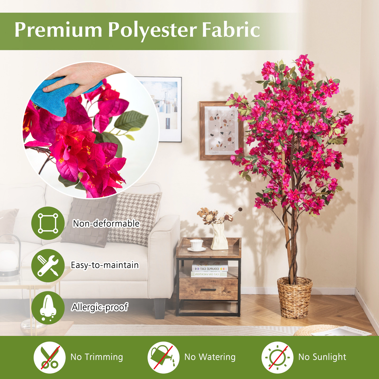 SUGIFT 6-ft Tall 910-Flower Faux Bougainvillea Artificial Tree with Weighted Cement-Filled Planter