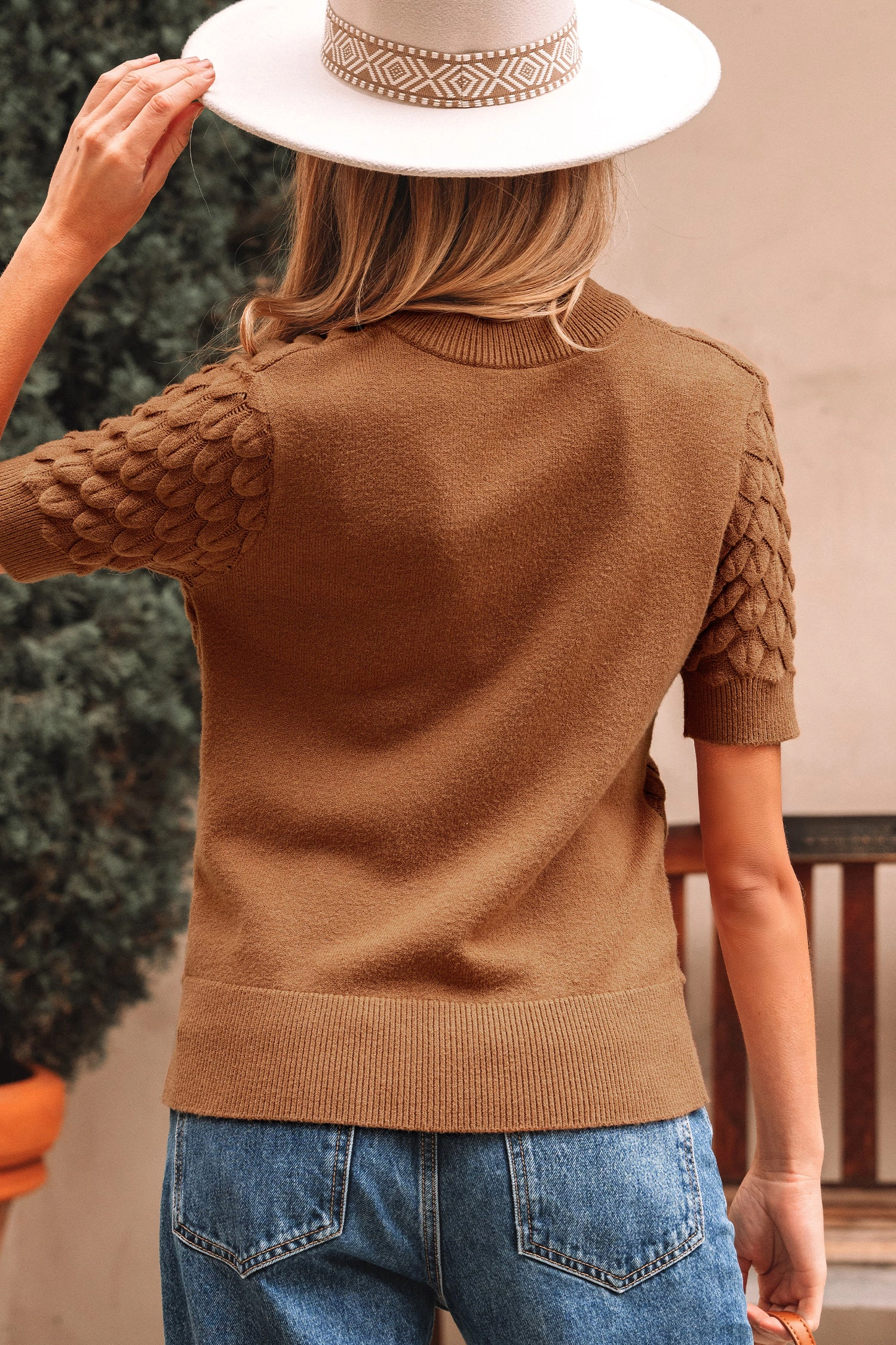 Threaded Pear Women's Malaysia Ribbed Short Sleeve Sweater