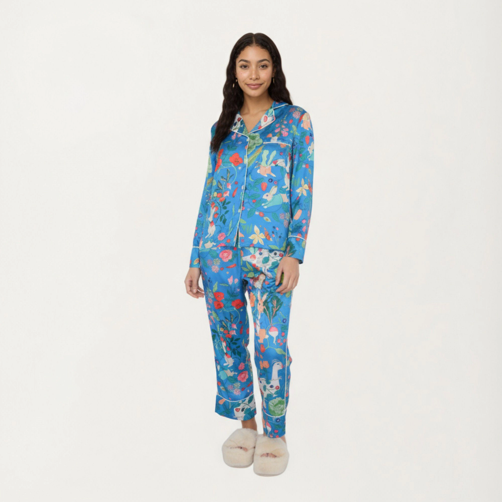 Anna-Kaci Women's 2-Piece Long Sleeve Button Front Pajama Set with Botanical Animal Print and Soft Silky Fabric