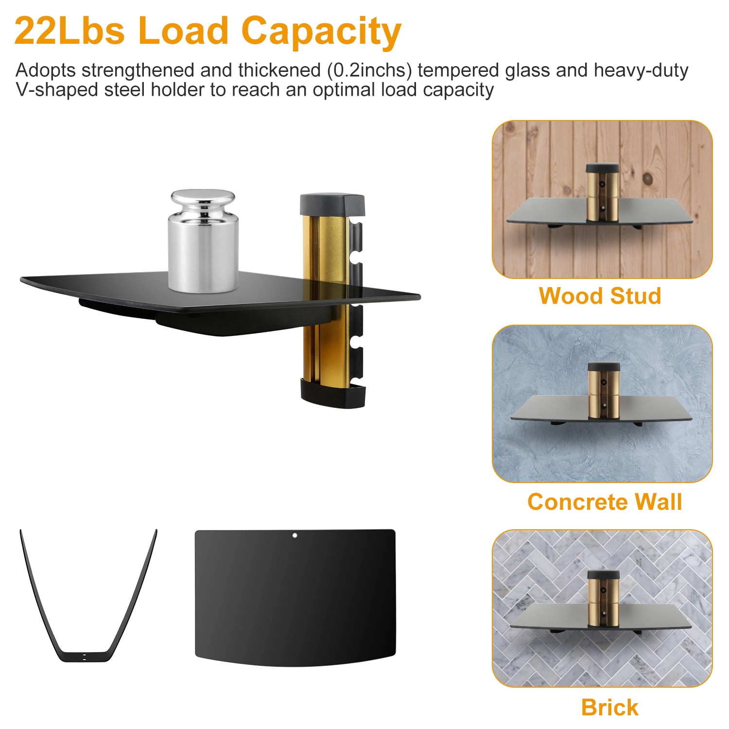 GBruno Tempered Glass Wall Shelf For Media Devices