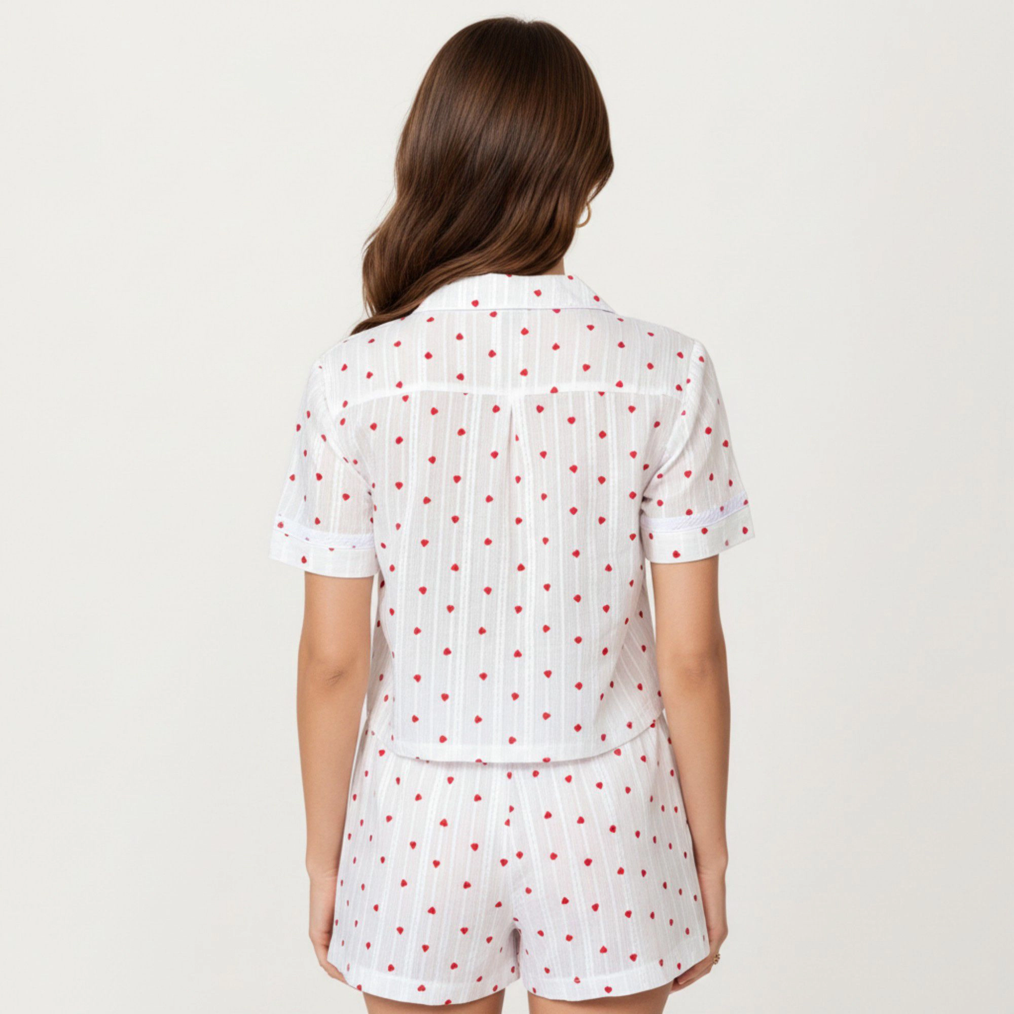 Anna-Kaci Women's 2-Piece Button Down Pajama Shirt and Shorts Short Sleeve Heart Printed Lounge Sleepwear Set