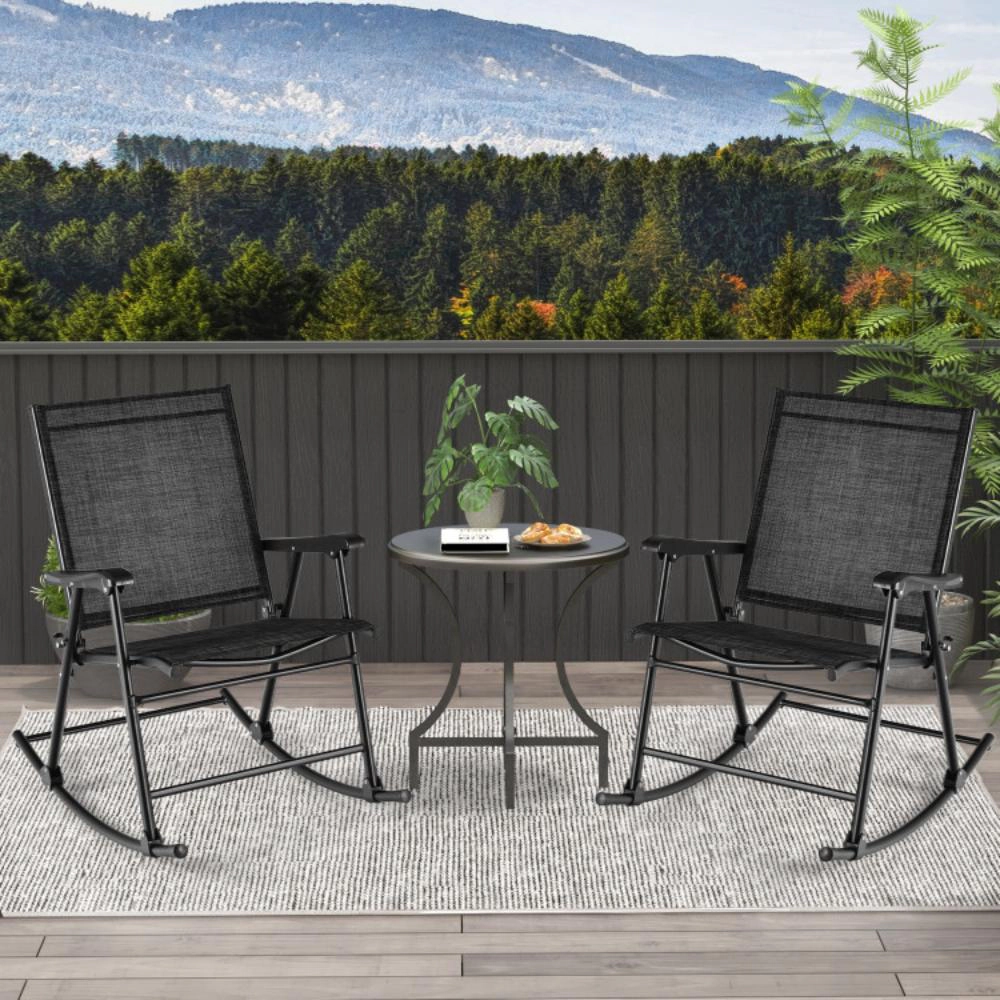 Hivvago Folding Rocking Chair With Breathable Seat Fabric Set Of 2