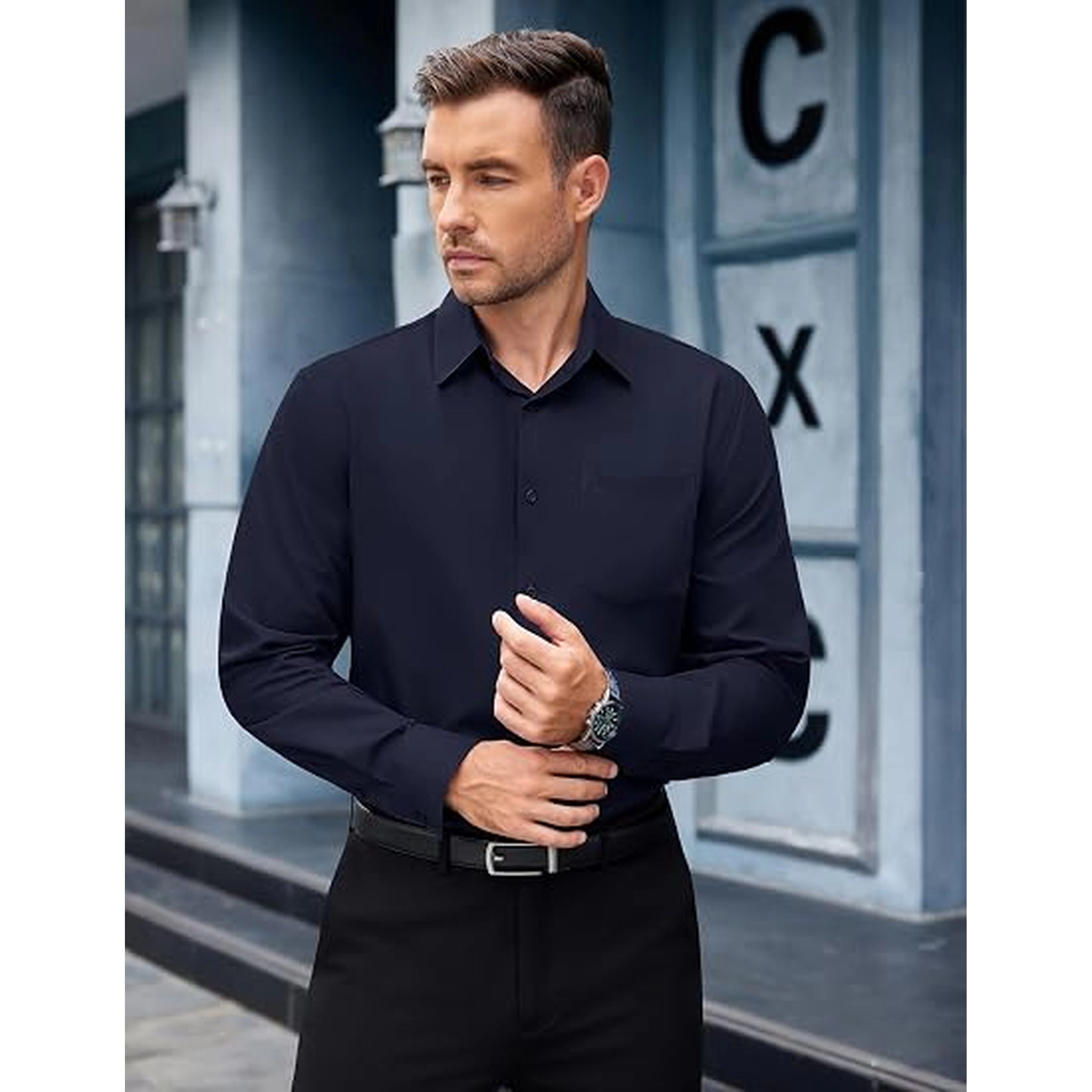 COOFANDY Men's Regular Fit Long Sleeve Collar Neck Dress Shirt