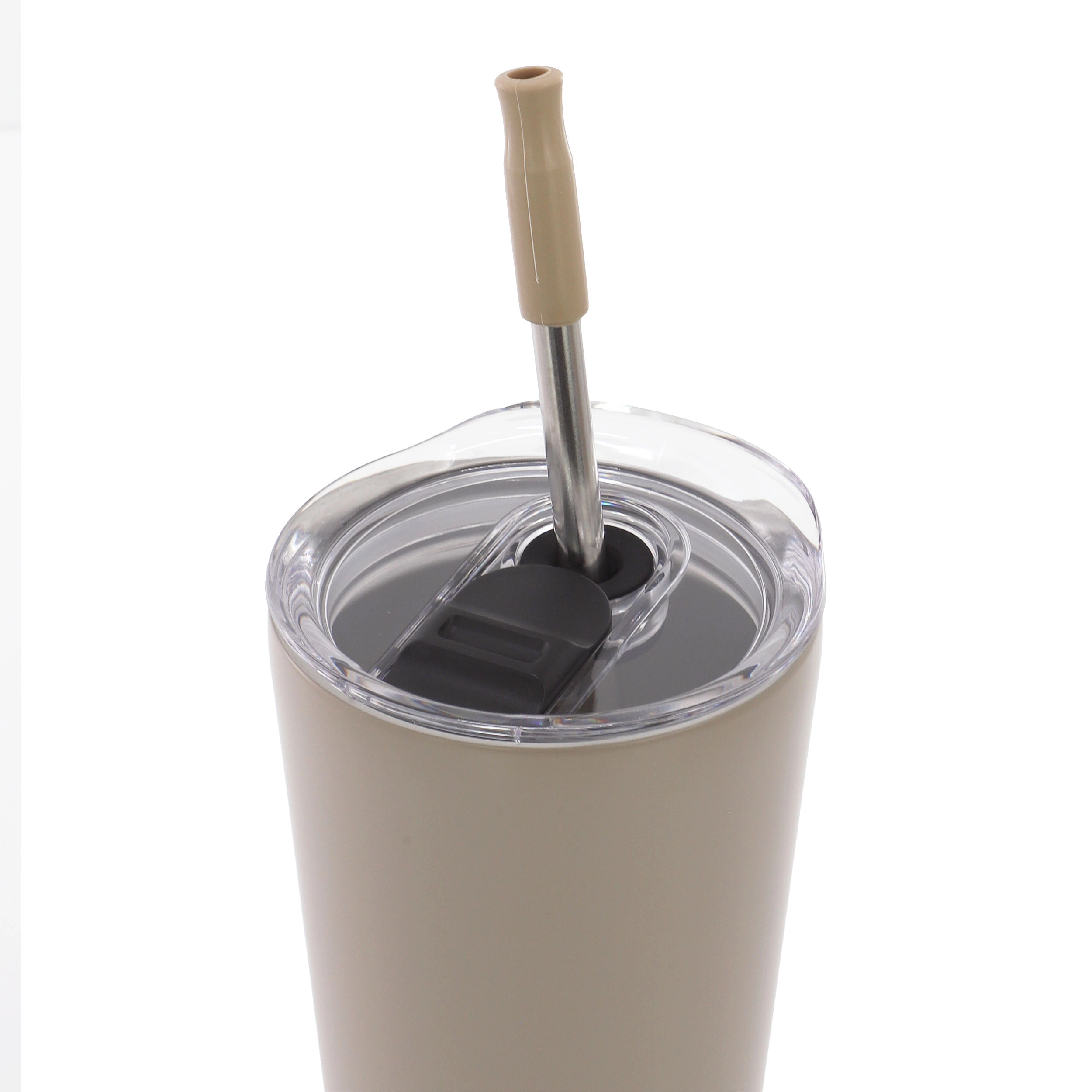 Mr. Coffee Java Quest 4-Piece Set 16 Ounce Double Wall Stainless Steel Tumbler in Beige with Stainless Steel Straw