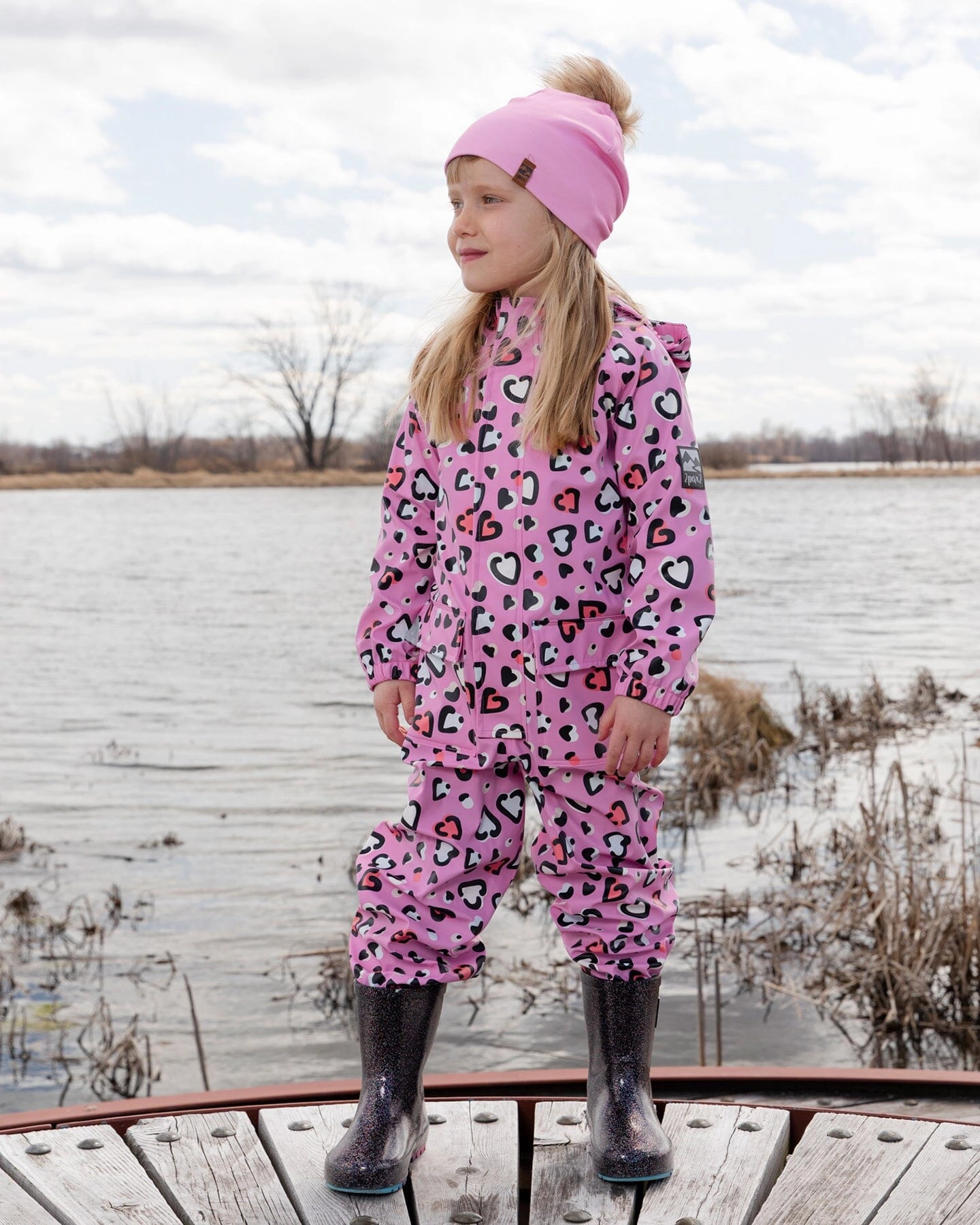 Deux par Girls Rain One-Piece Polyurethane Heart Print