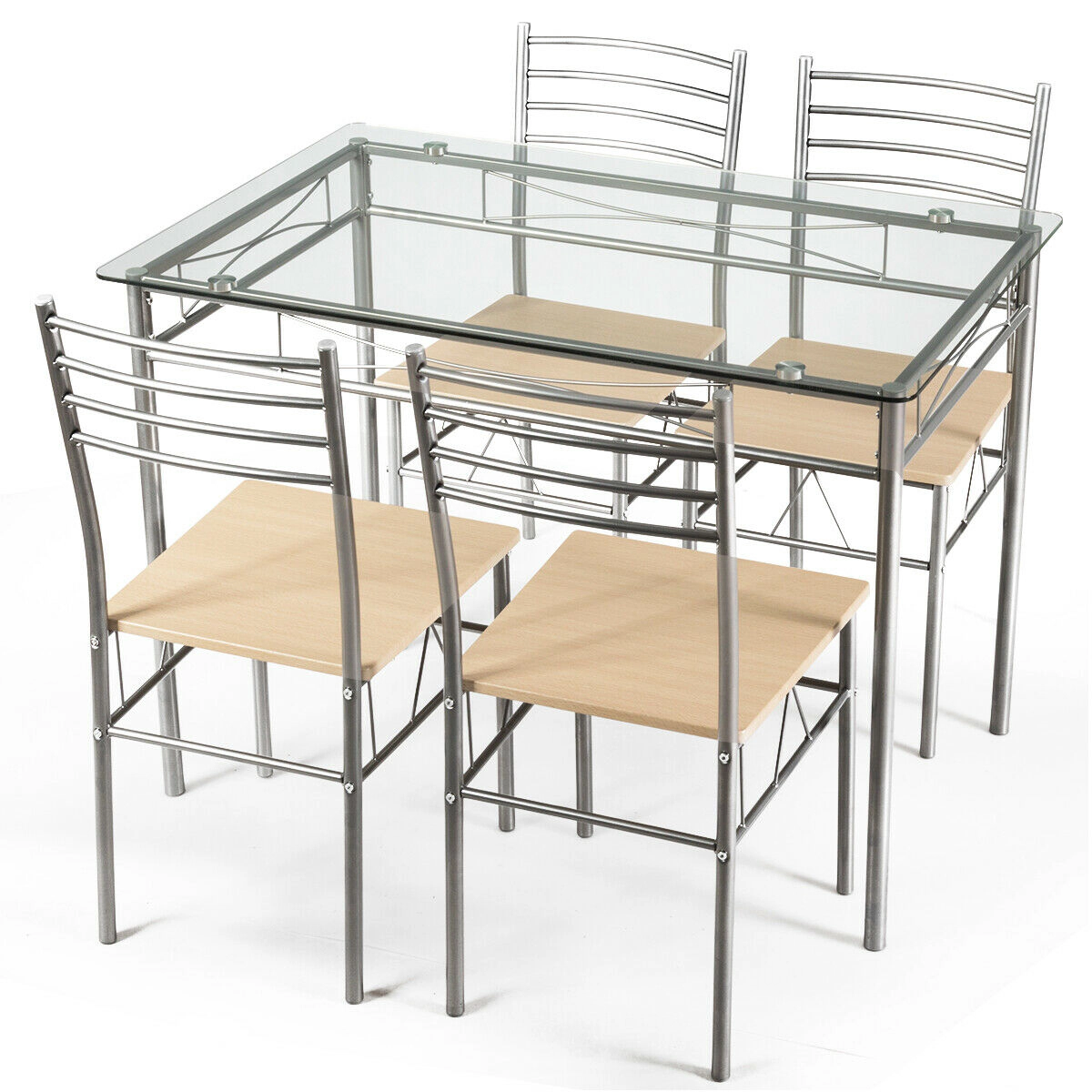 LJG 5 Pieces Dining Set Glass Table and 4 Chairs