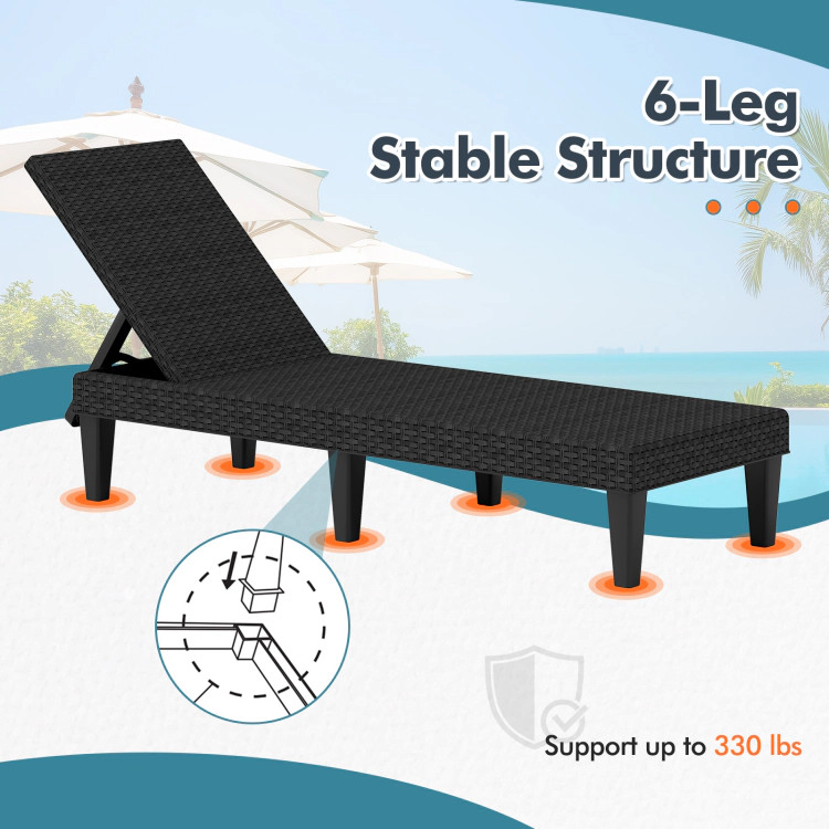 Hivvago Outdoor Chaise Lounger Chair With Waterproof Rattan Textured Pp Surface And 330 Lbs Capacity