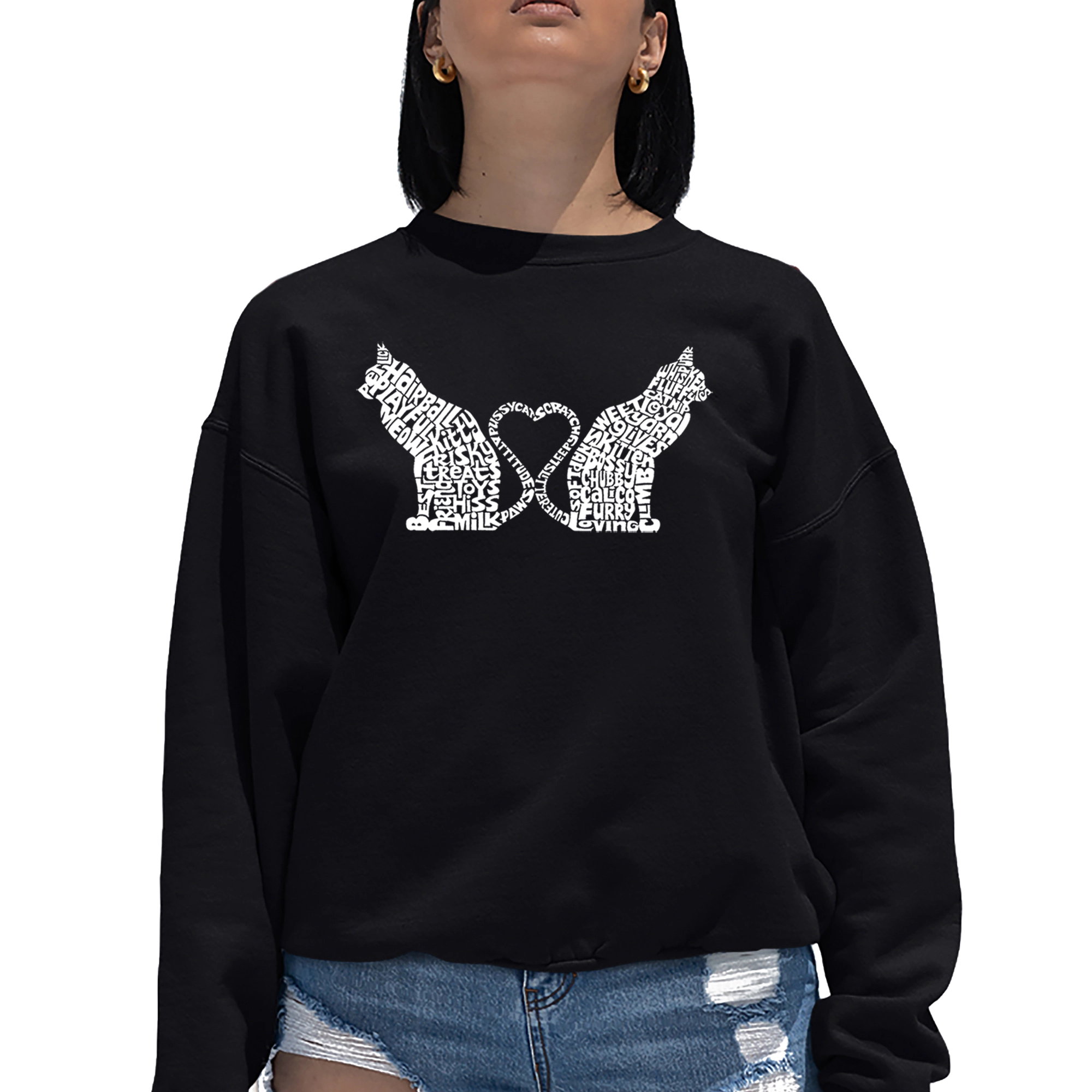 LA Pop Art Cat Tail Hearts - Women's Word Crewneck Sweatshirt