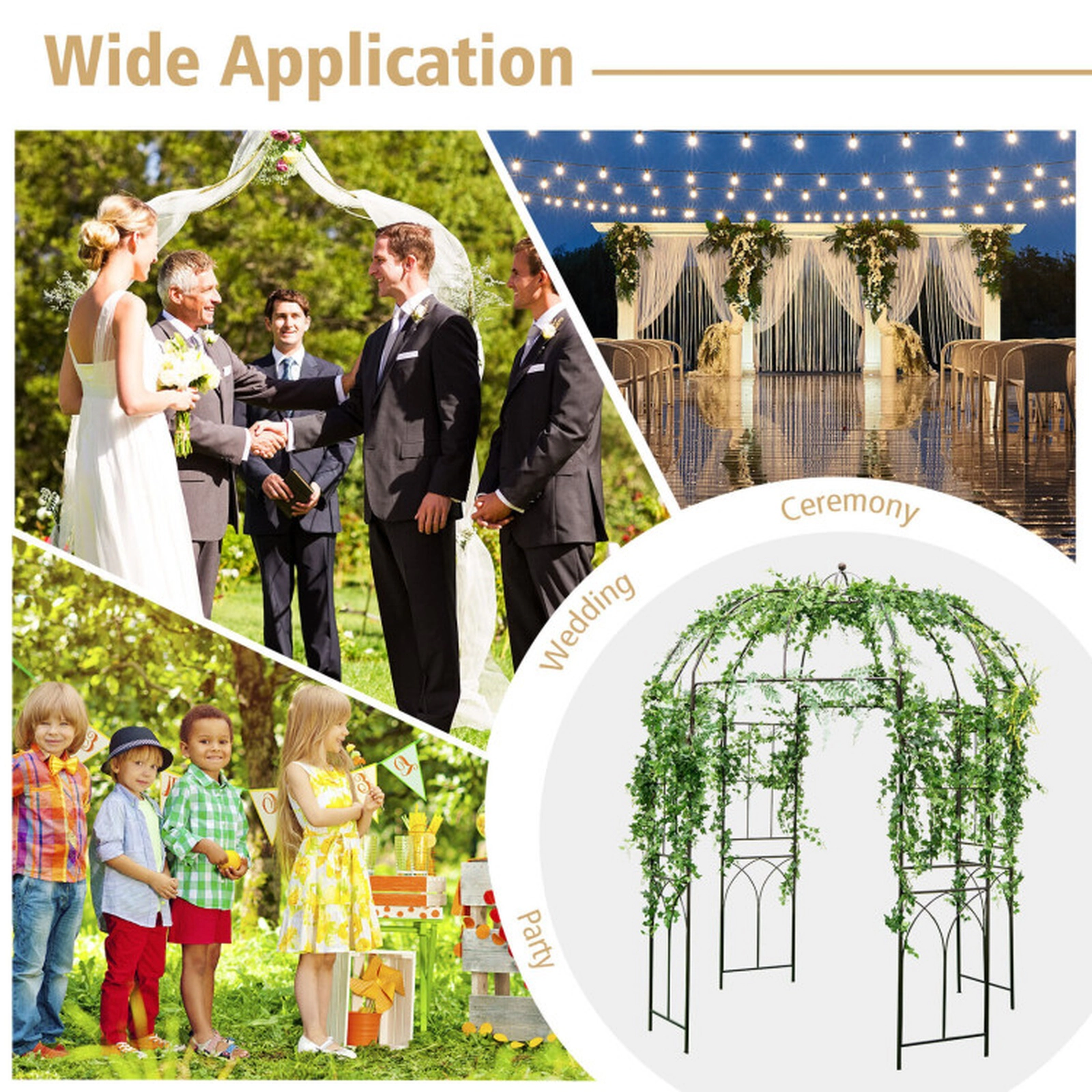 SUGIFT 8.4-ft Bronze Birdcage Shape Metal Garden Arbor with Anti-Rust Coating and 16 Ground Stakes
